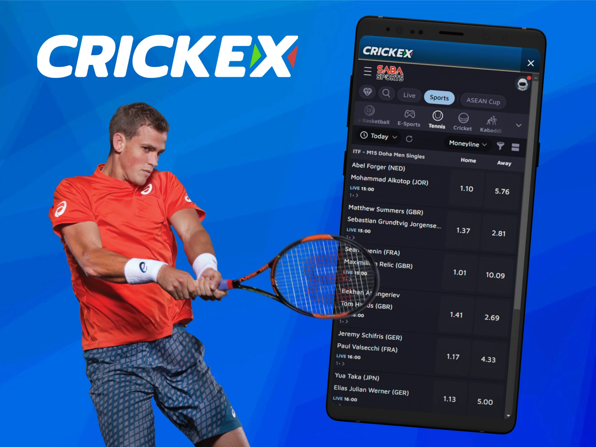 Explore tennis betting options at Crickex.