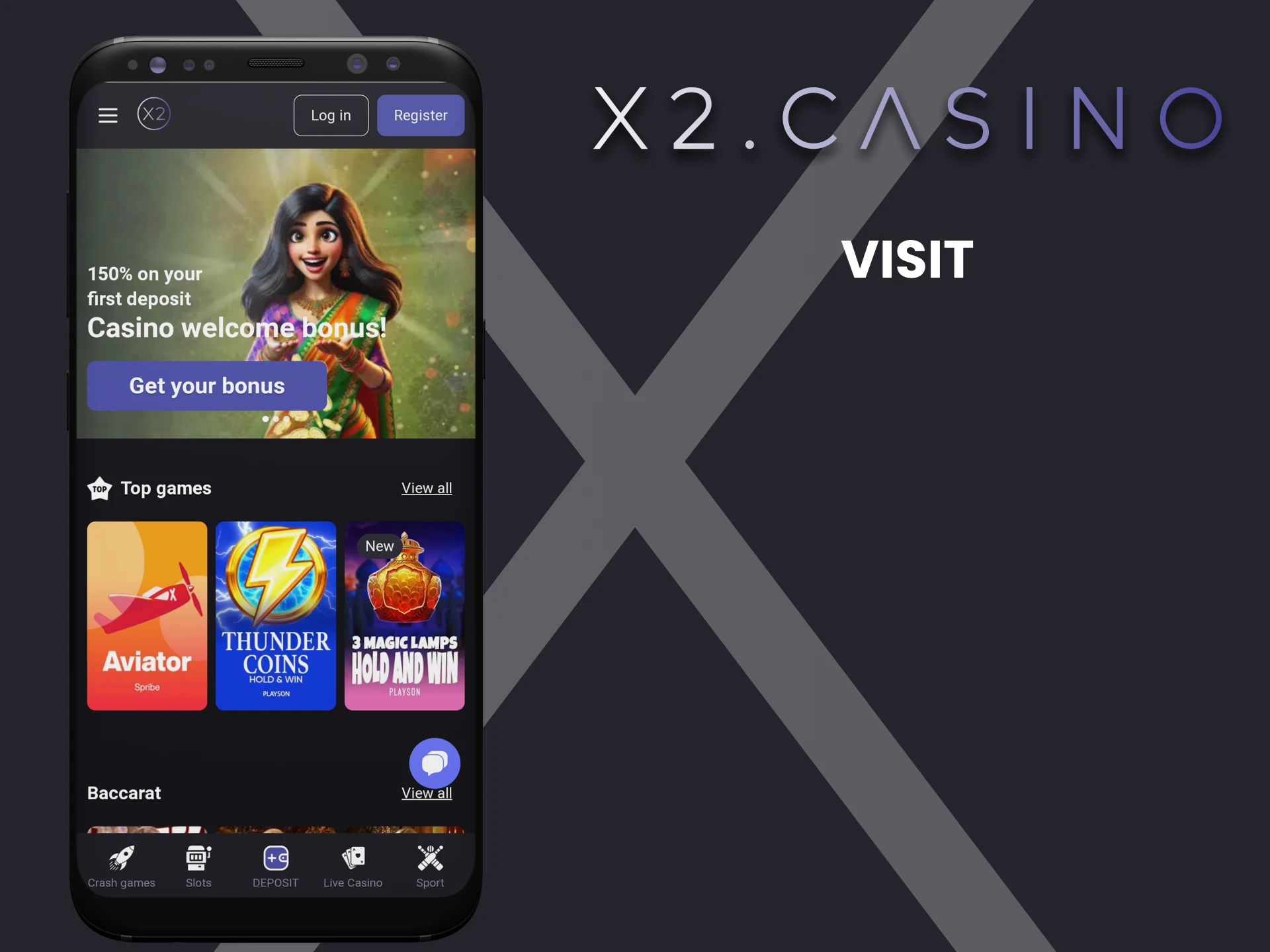 Visit the x2casino main page to download the Android app.