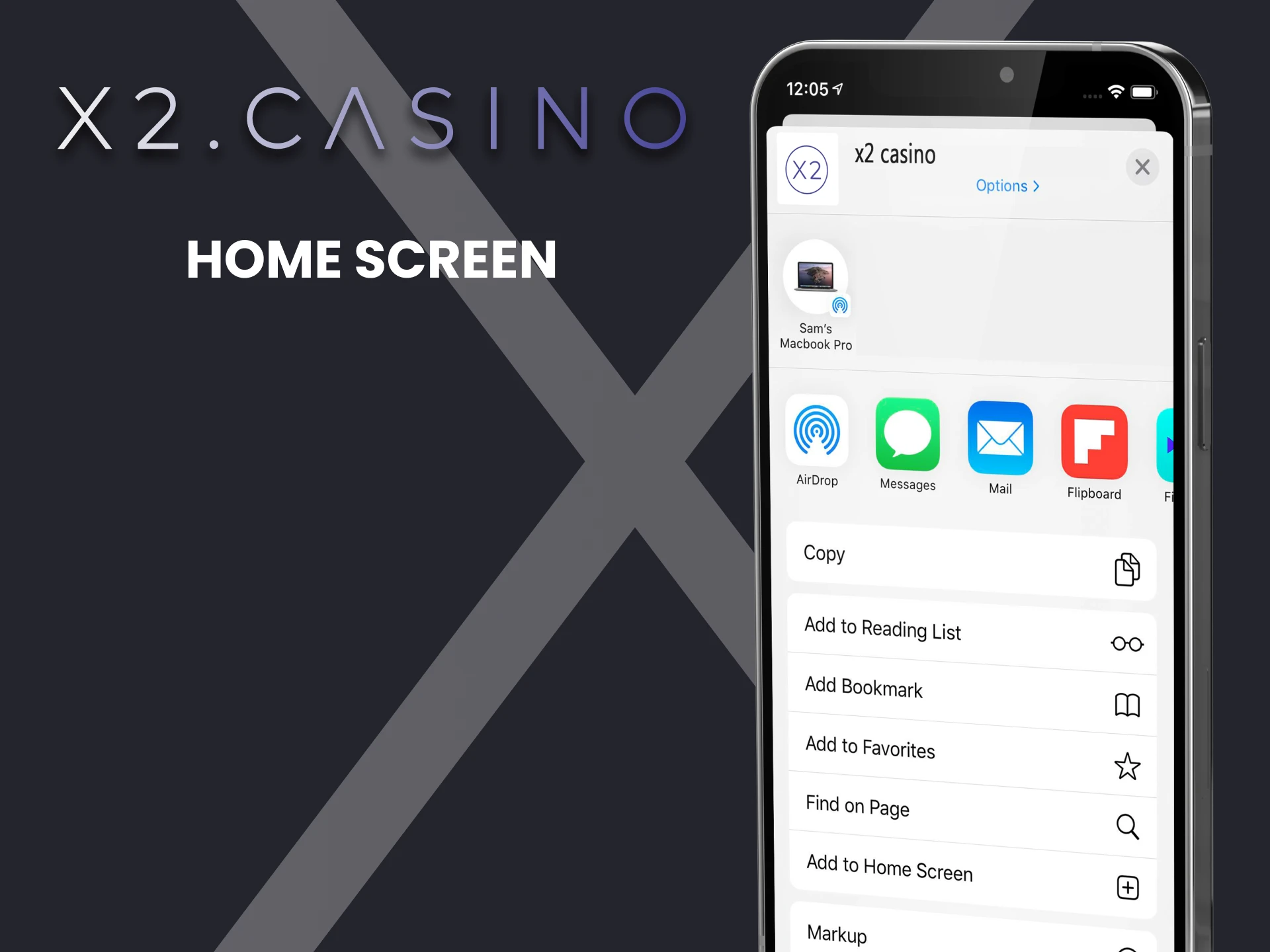 Click the button to add the x2casino application to the home screen of your iOS device.