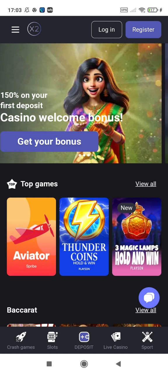 Explore the x2casino main page.