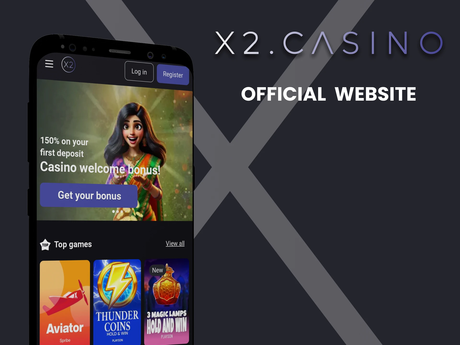 Visit the official page of the x2casino website.