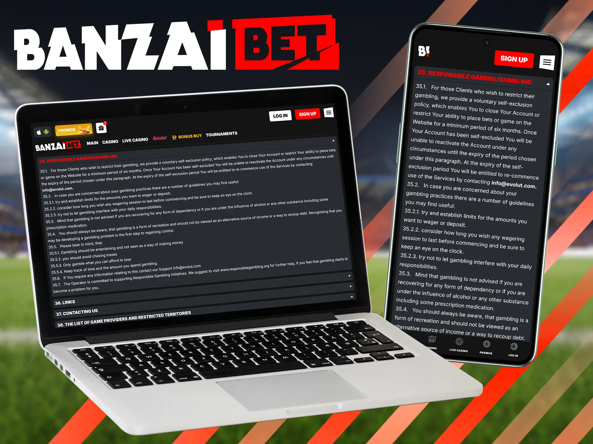 To prevent uncontrolled spending of money on the Banzai Bet platform, players must control themselves.