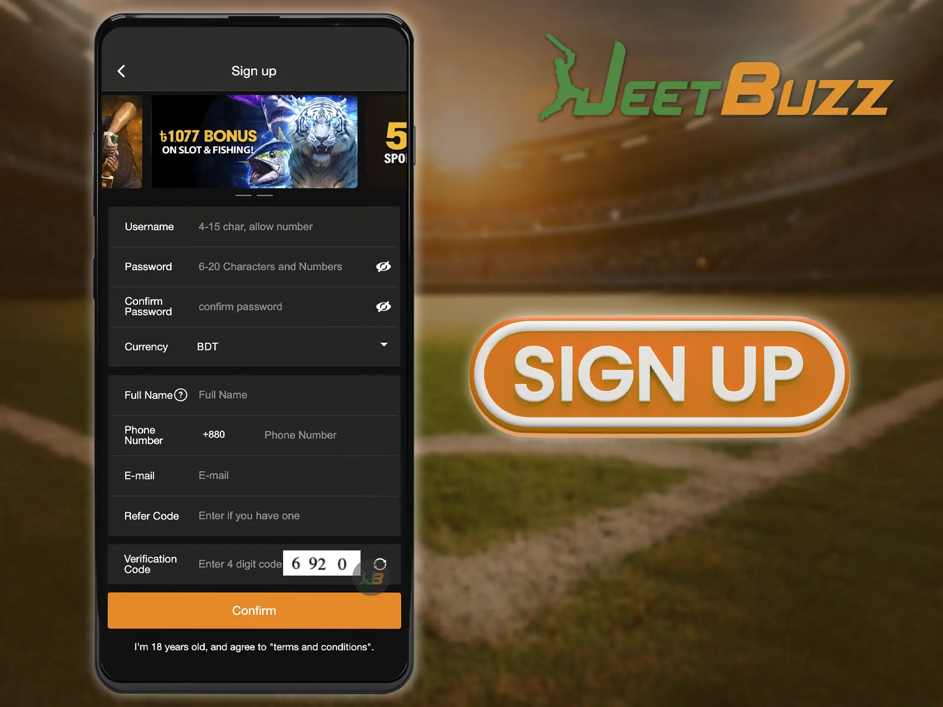 In order to start betting or playing in the casino, you need to create a JeetBuzz account, if you have one - just log in there.