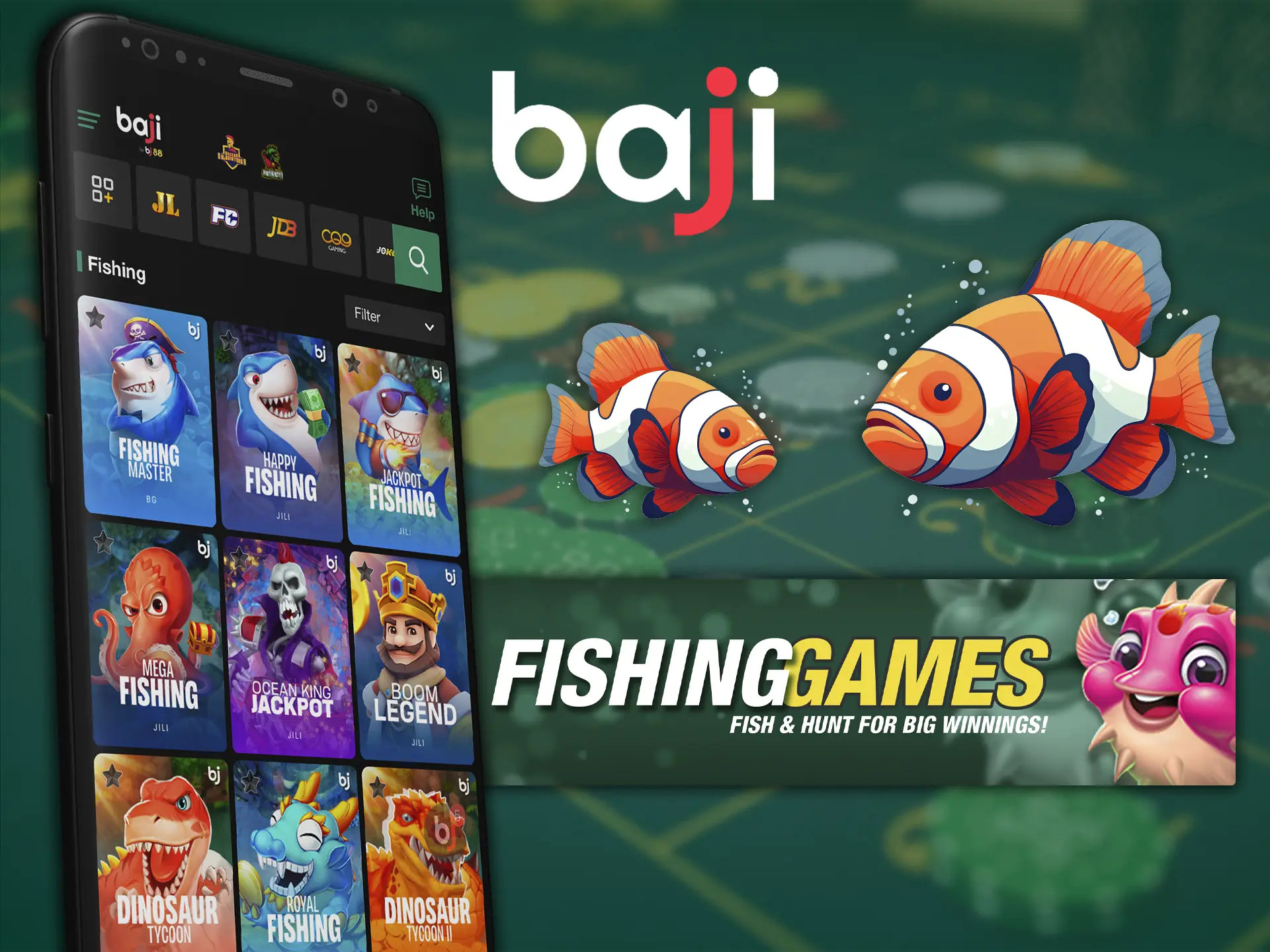 Fishermen will appreciate this section of games, catch different species of fish using the features of the Baji app.