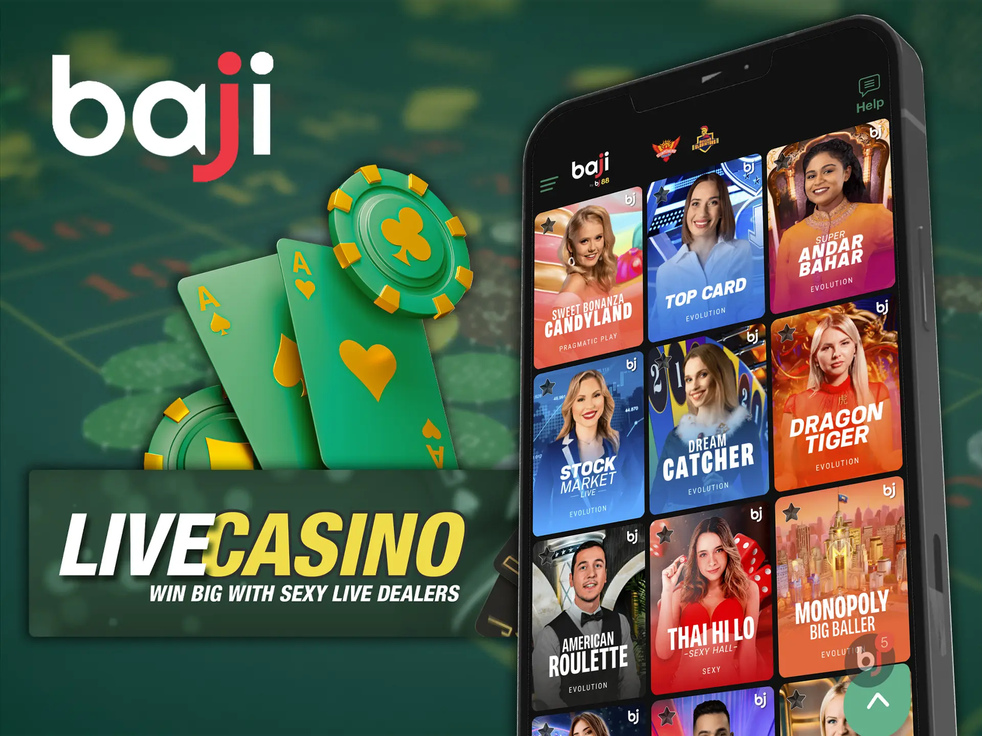 Try your hand at this exciting form of gaming at Baji App Casino, here you will be playing with a real person in real time.