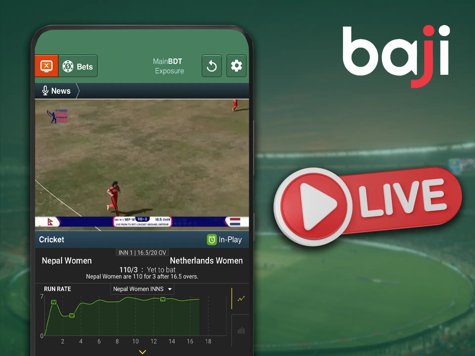 Enjoy live event broadcasts directly on the Baji app while placing bets during the match.