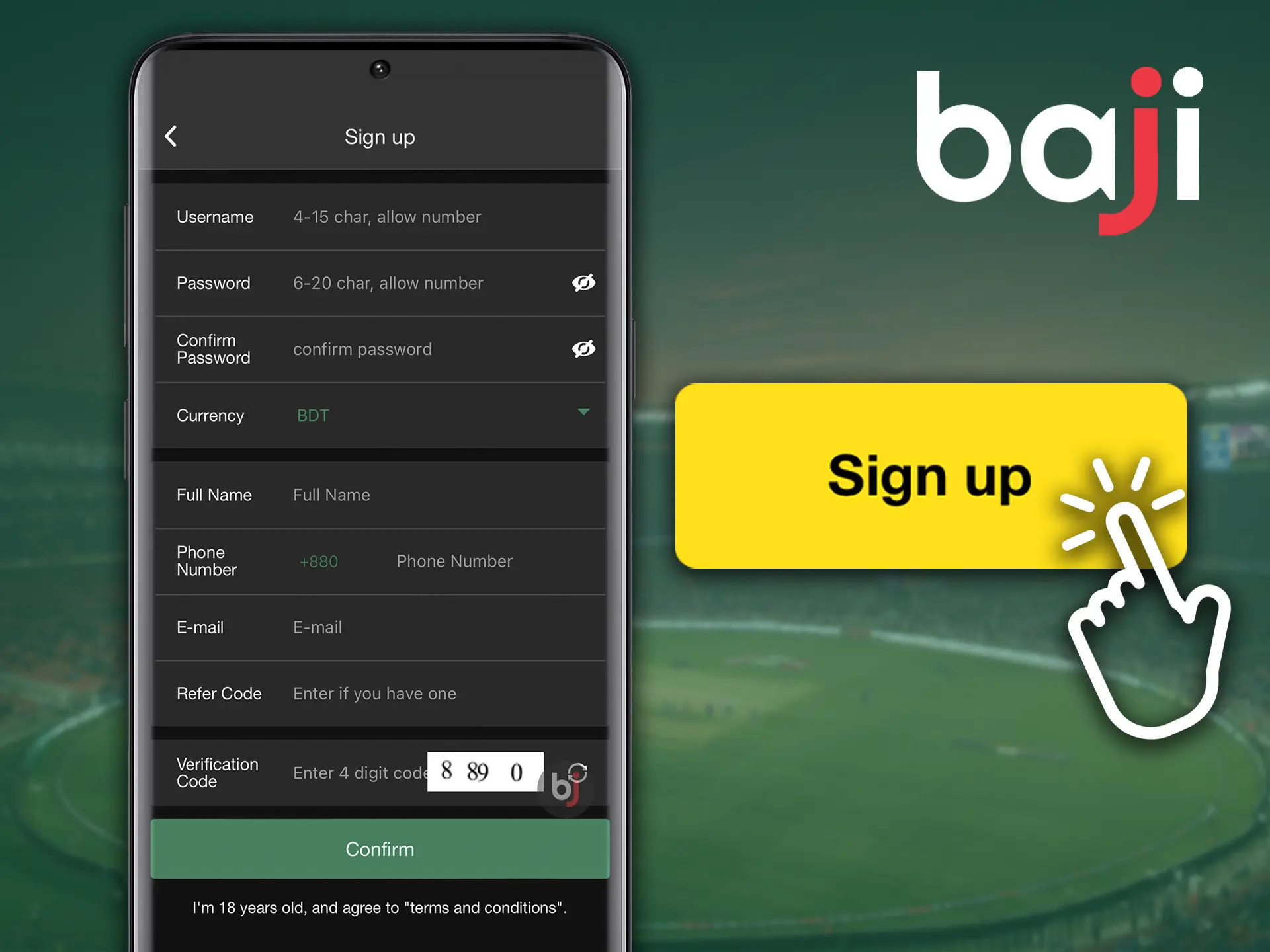 In order to start betting or playing in the casino, you need to create a Baji account, if you have one - just log in there.