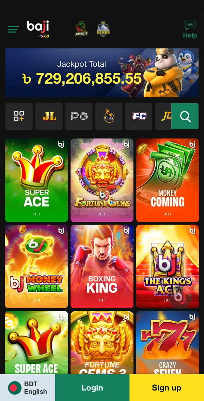 Baji app casino section.