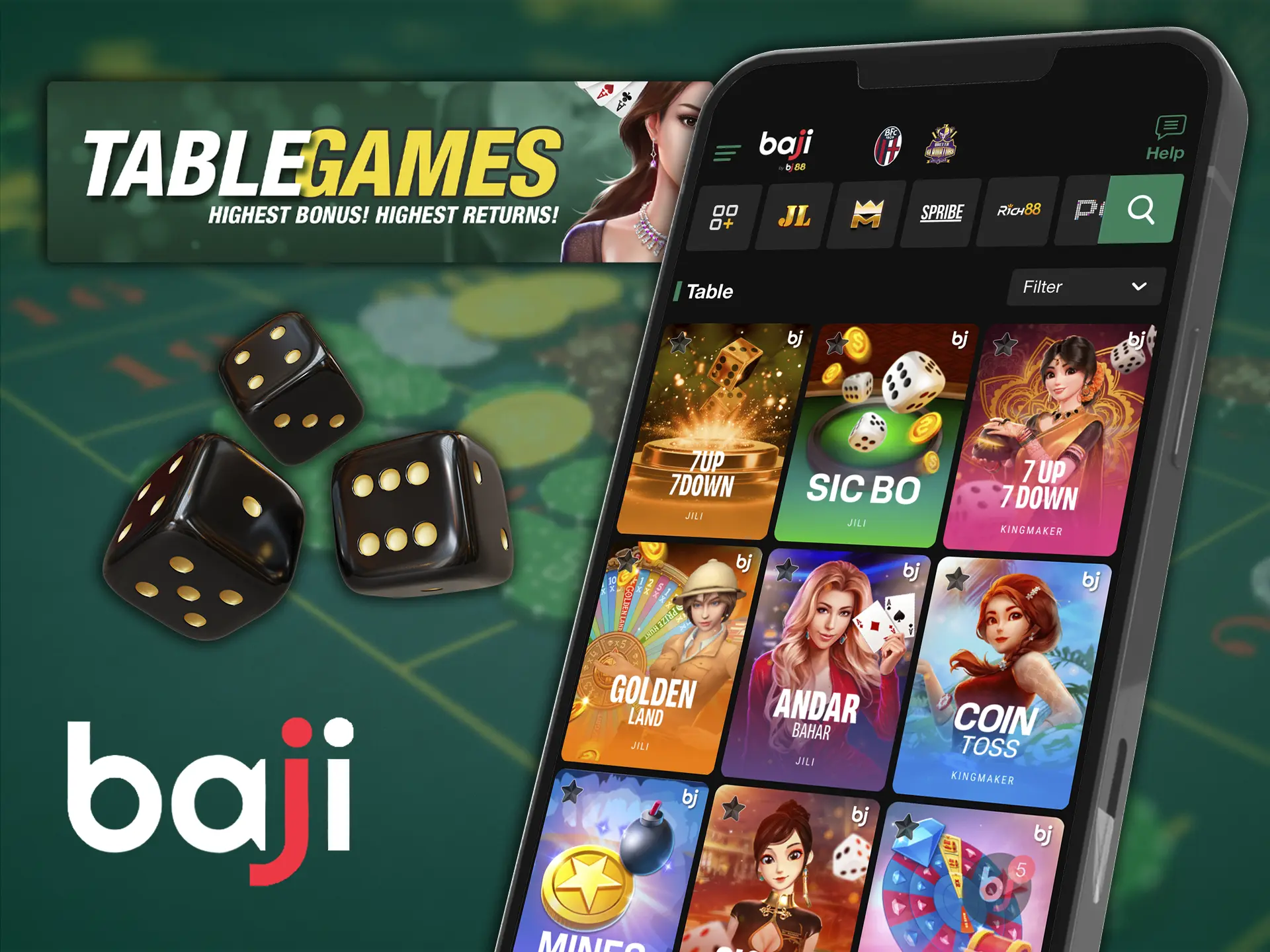 Dive headfirst into the kind of gambling that takes place on the table in the Baji app.