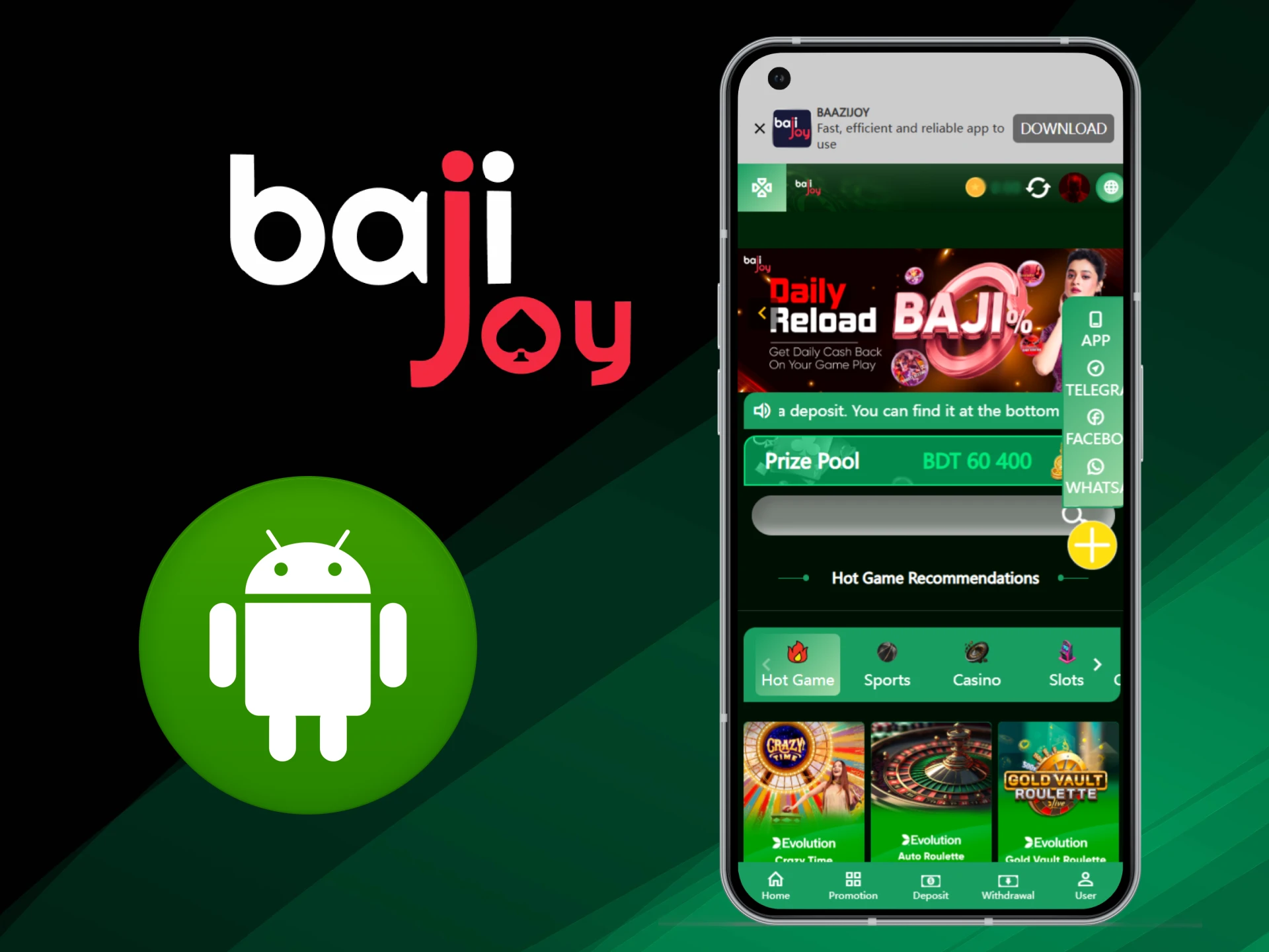 Click on the app section to download the Bajijoy apk file.