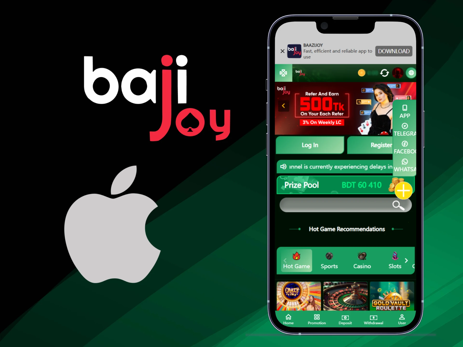 Go to the app section on the official Bajijoy website.