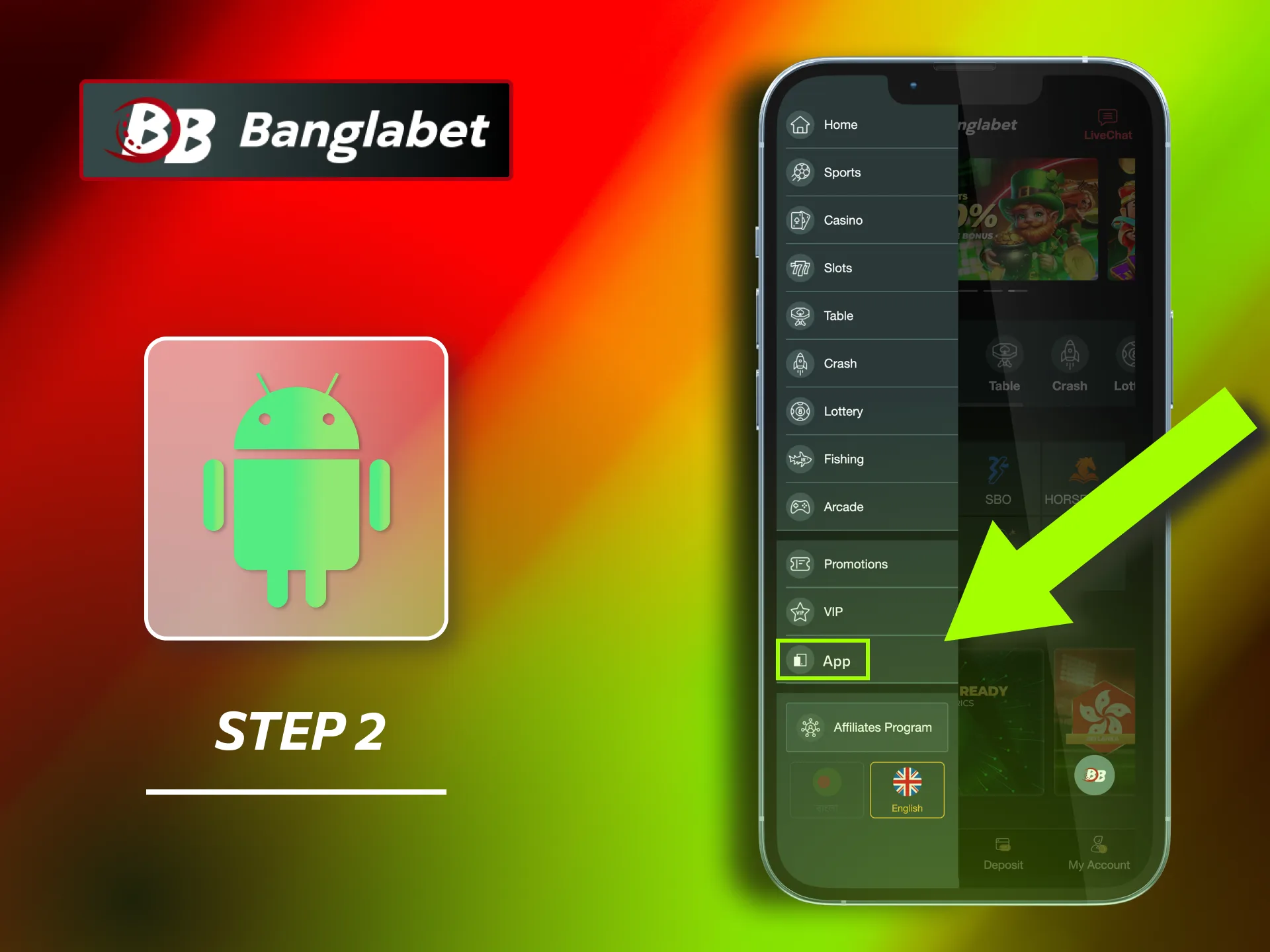 In the pop-up menu, find the 'Download' button on Banglabet's website.