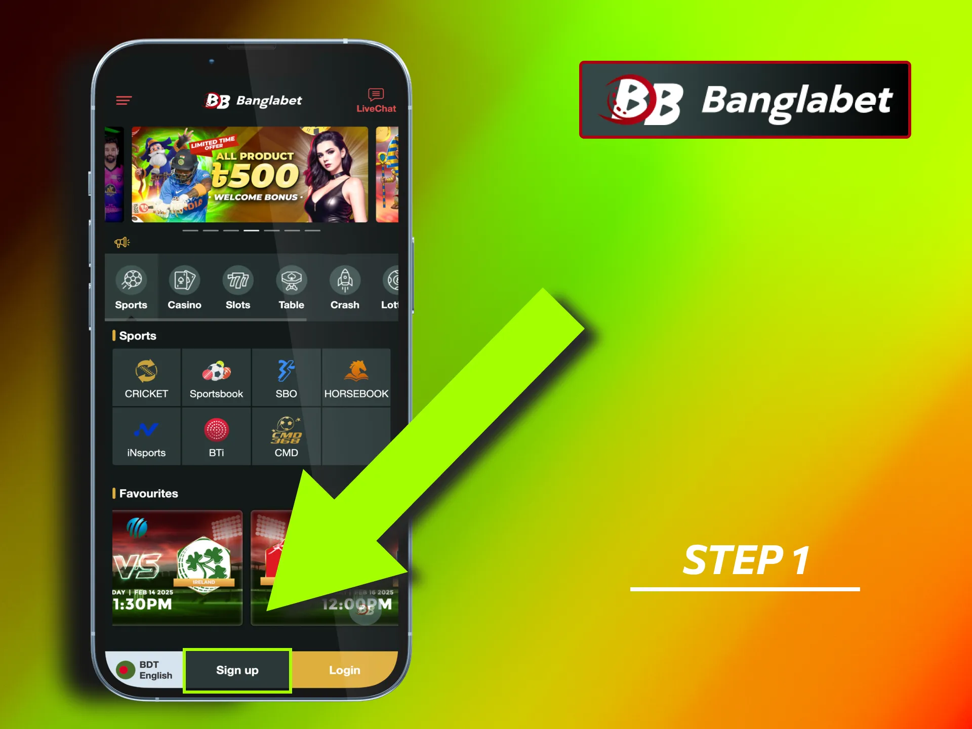 Start the Banglabet app and look for the 'Sign Up' button on the main screen.