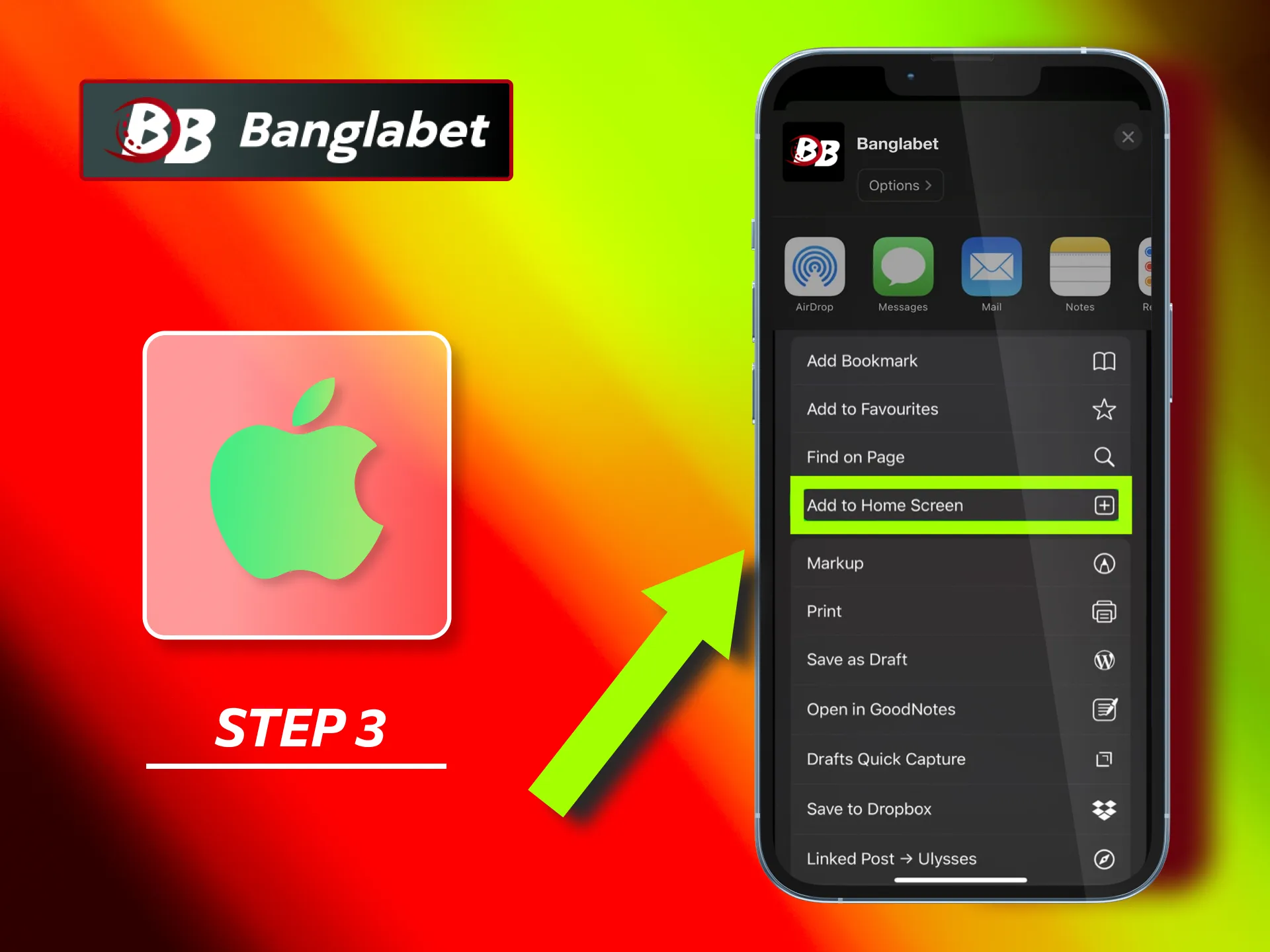 Load Banglabet, tap 'Share', and add to your home screen.