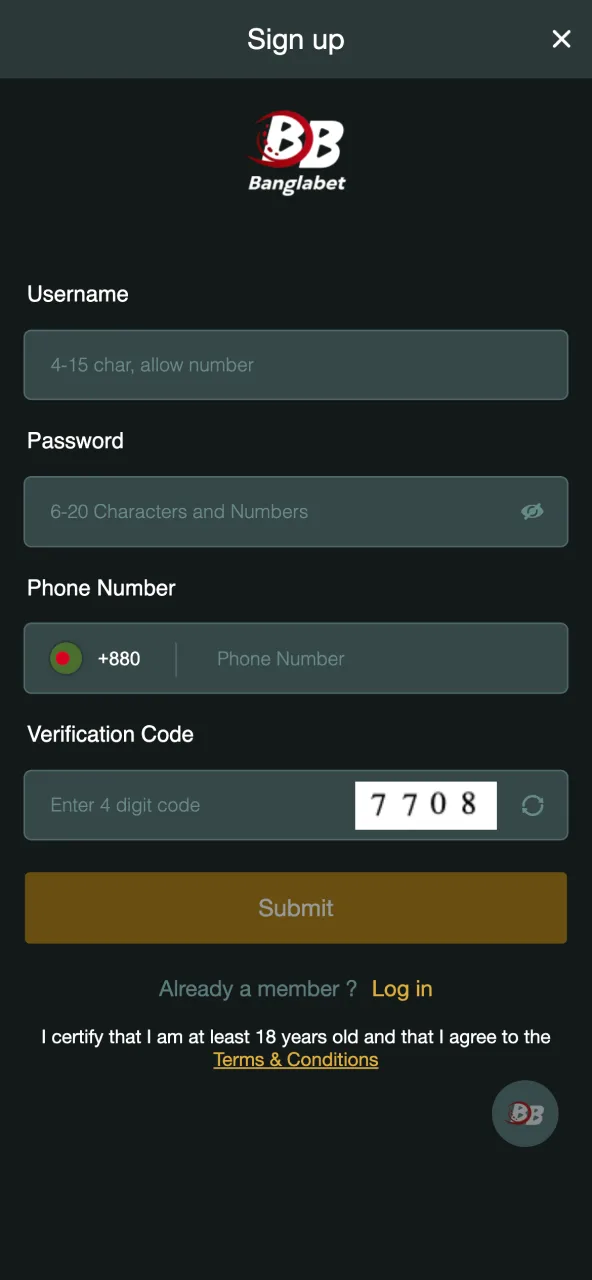 Register or log in to the Banglabet app now.