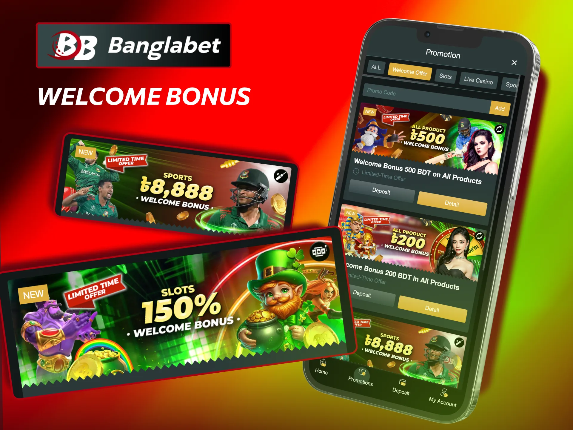 Get an 88% welcome bonus up to 8,888 BDT with your first deposit on Banglabet.