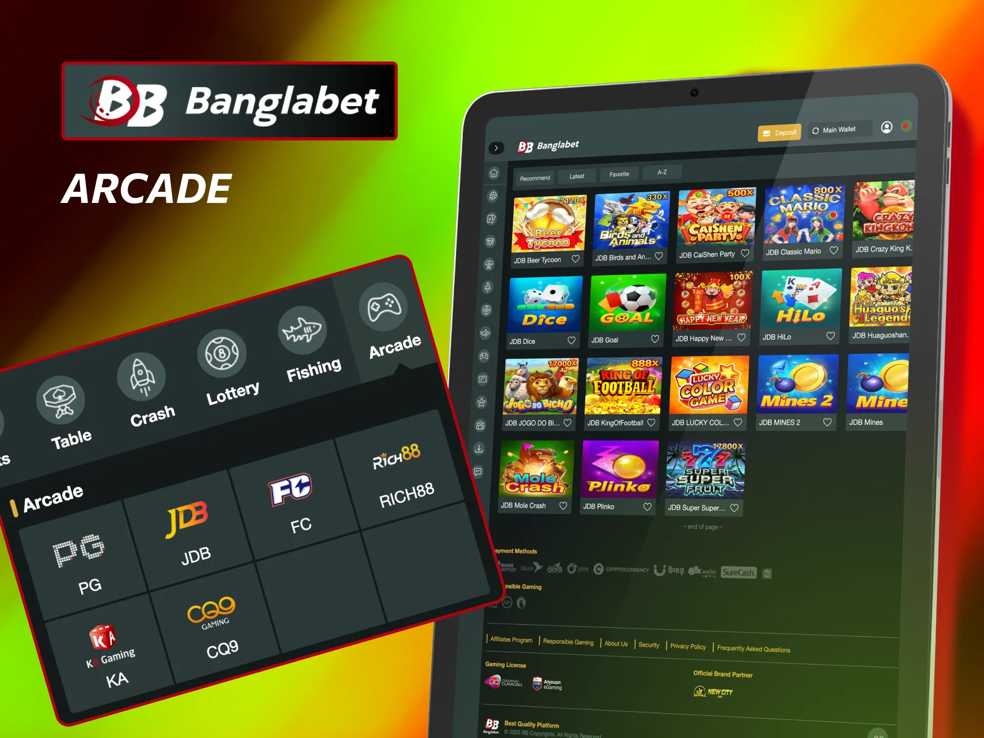 Play old favorites and new arcade games at Banglabet.