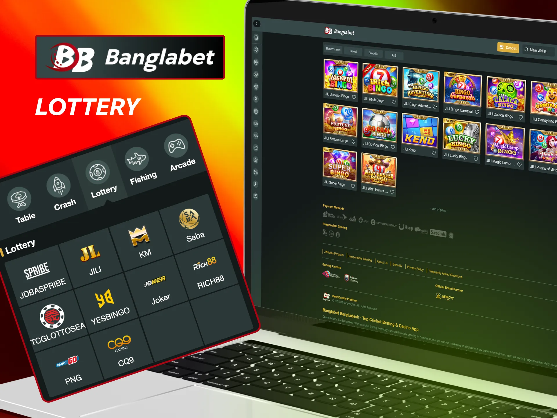 Try your luck in Banglabet's lottery section for big prizes.