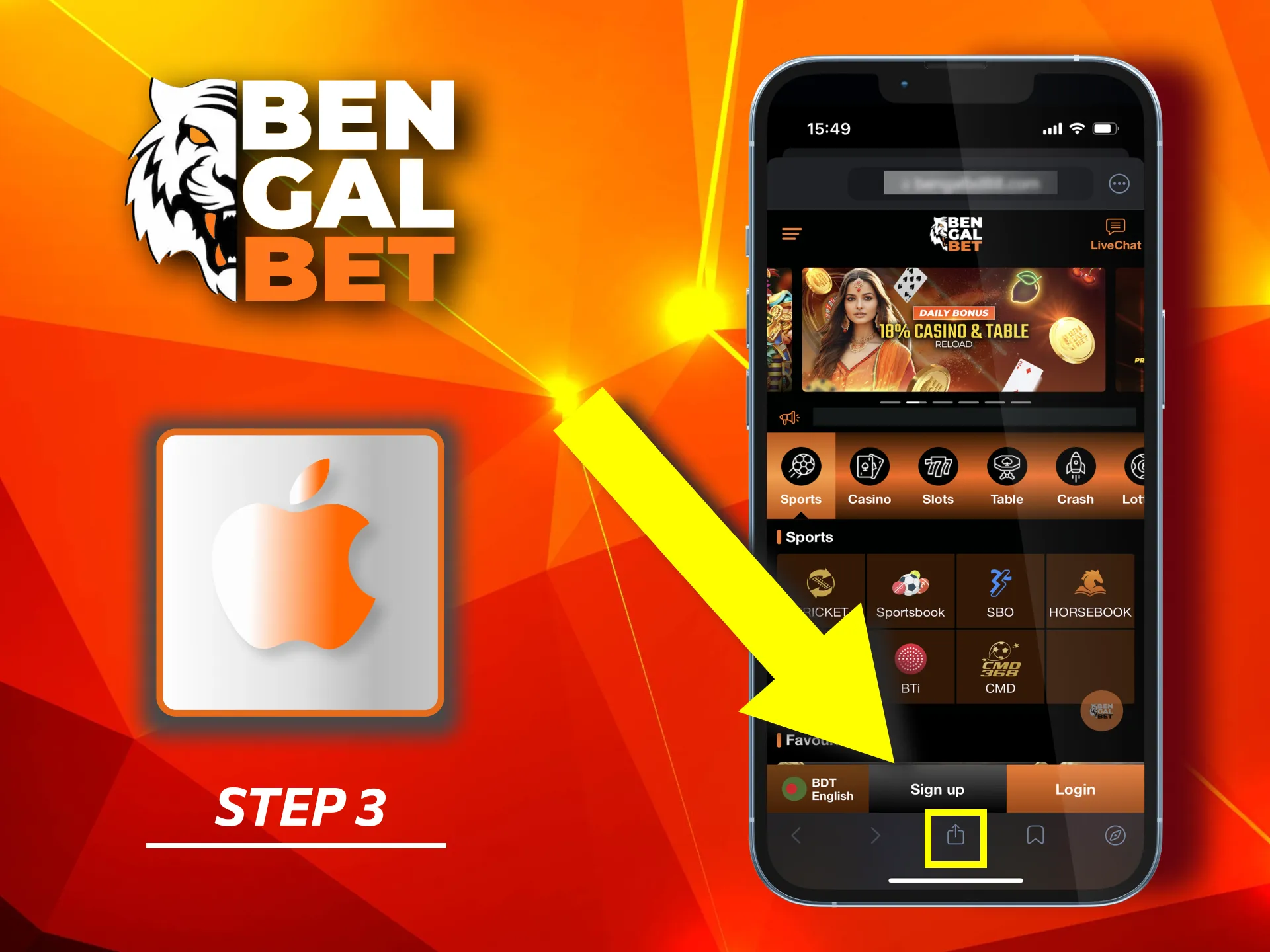 Tap the Share button (square with an upward arrow) to share Bengalbet.