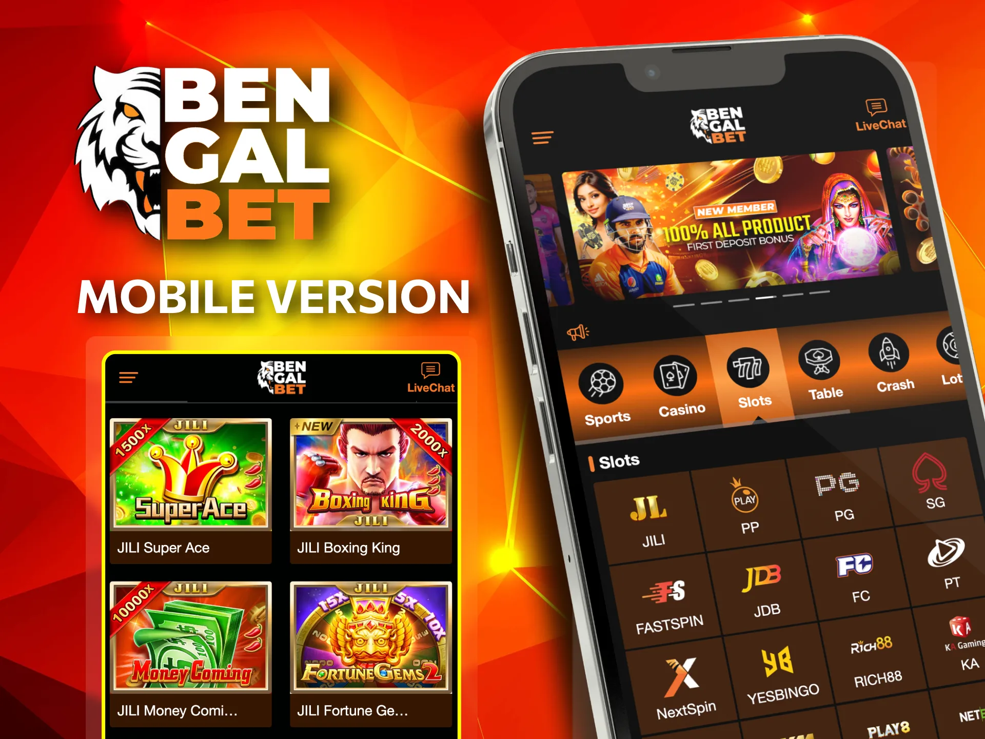 Use the mobile-optimized Bengalbet website to place bets and play casino games on any device.