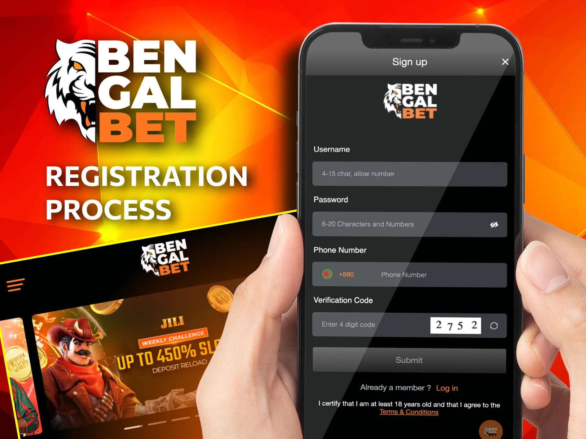 Register on the Bengalbet app quickly and easily to access all features and bonuses.