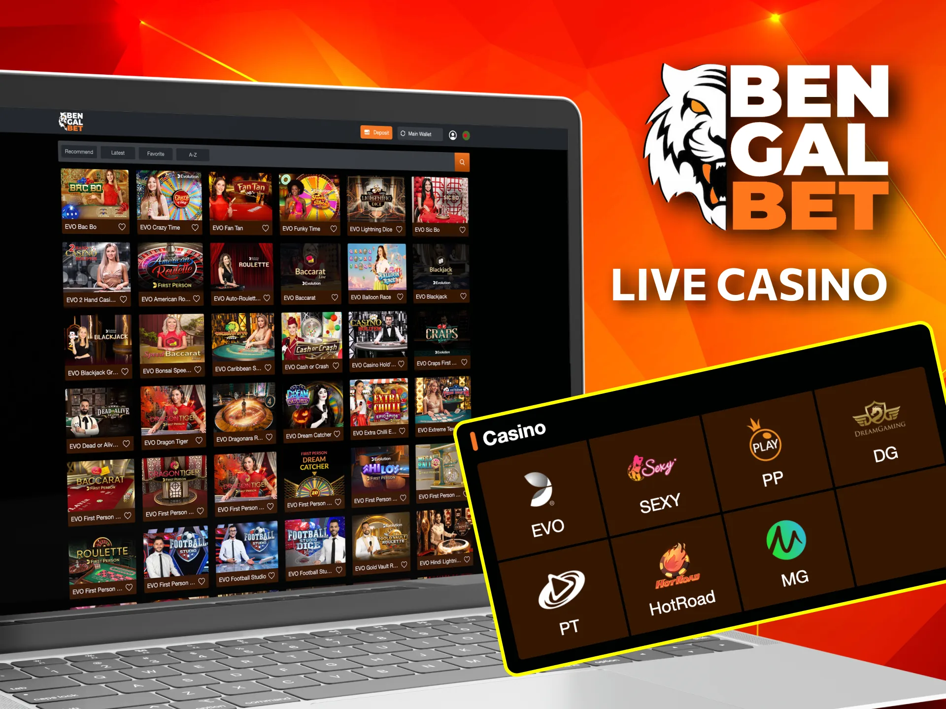 Bengalbet's live casino allows players to bet in real-time with professional dealers.