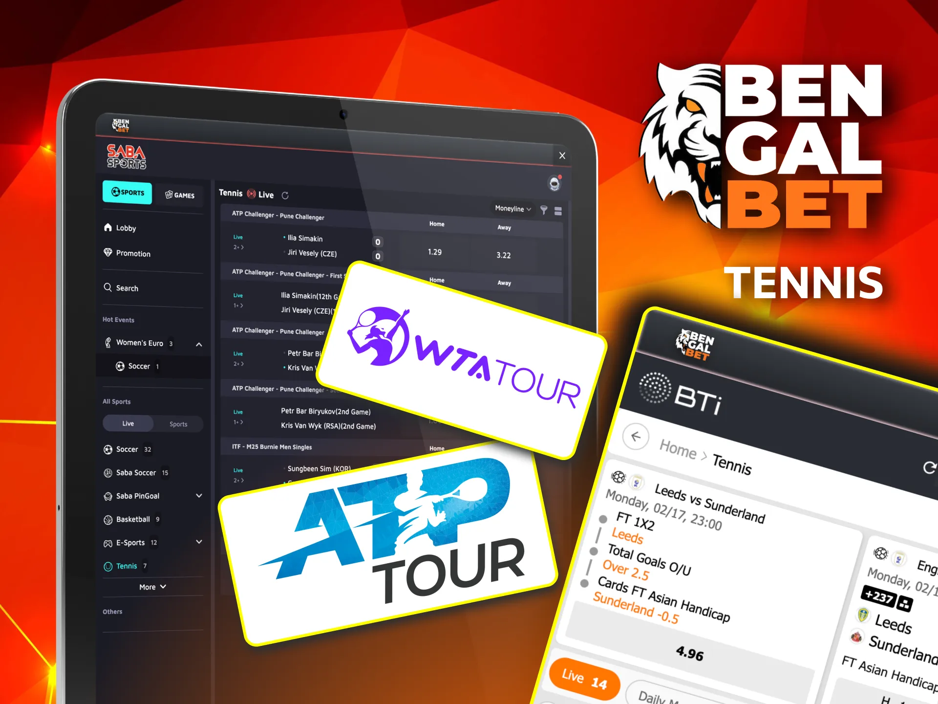 Enjoy betting on famous tennis events like Wimbledon and the US Open on Bengalbet.