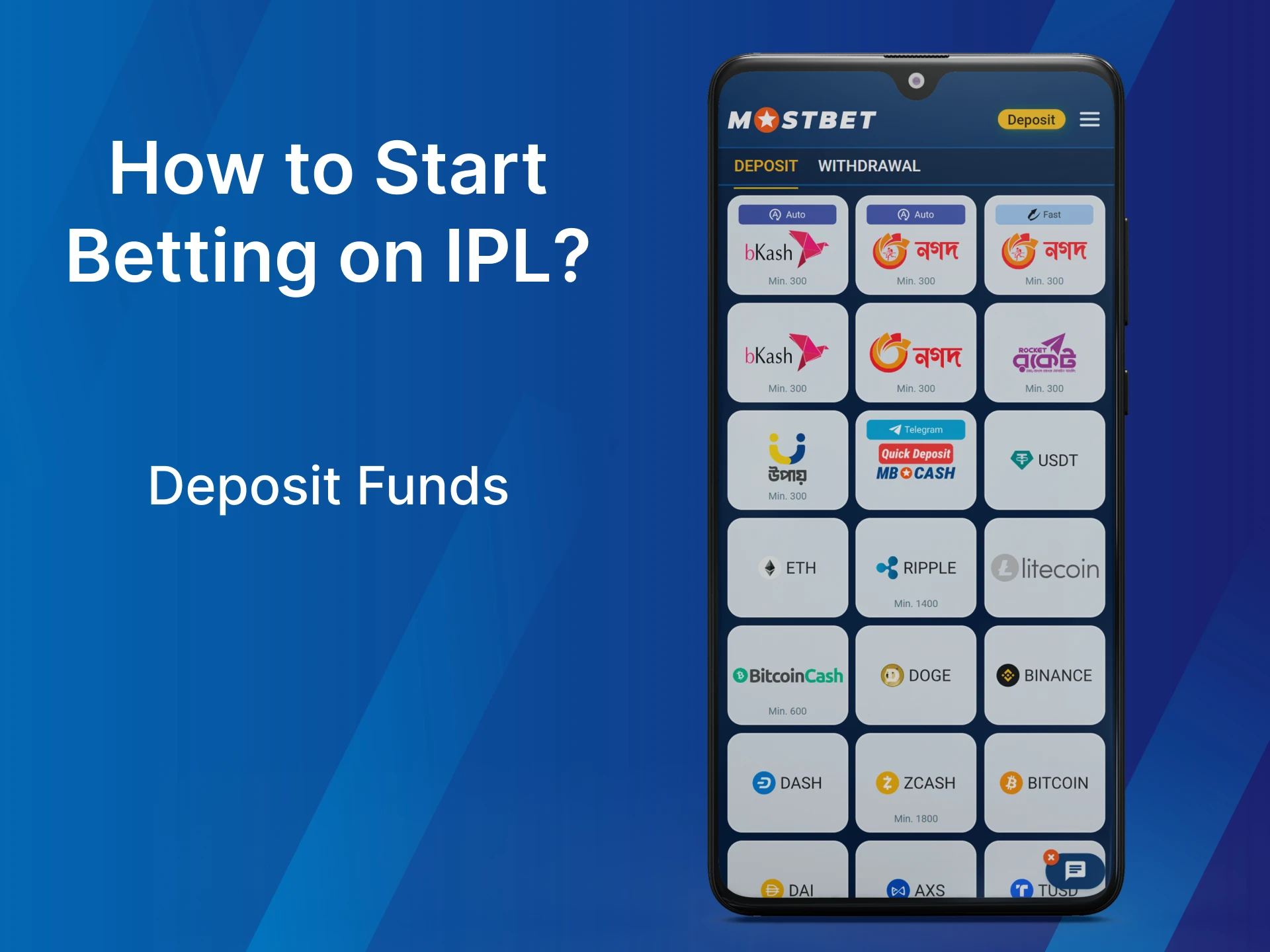 Make a deposit before betting on IPL.
