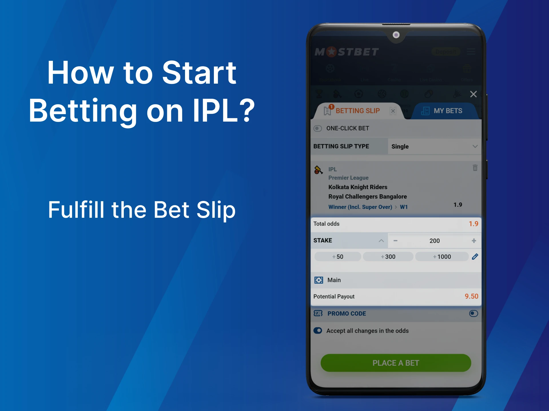 Complete the IPL bet slip before placing your bet.