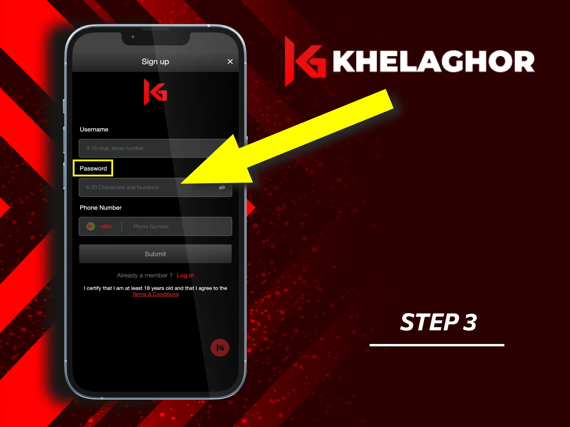 "Choose a strong password for your Khelaghor account security.