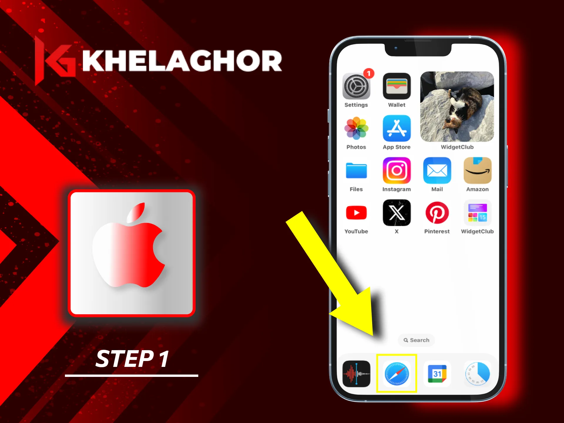 Open the Safari browser on your iOS device to access Khelaghor.