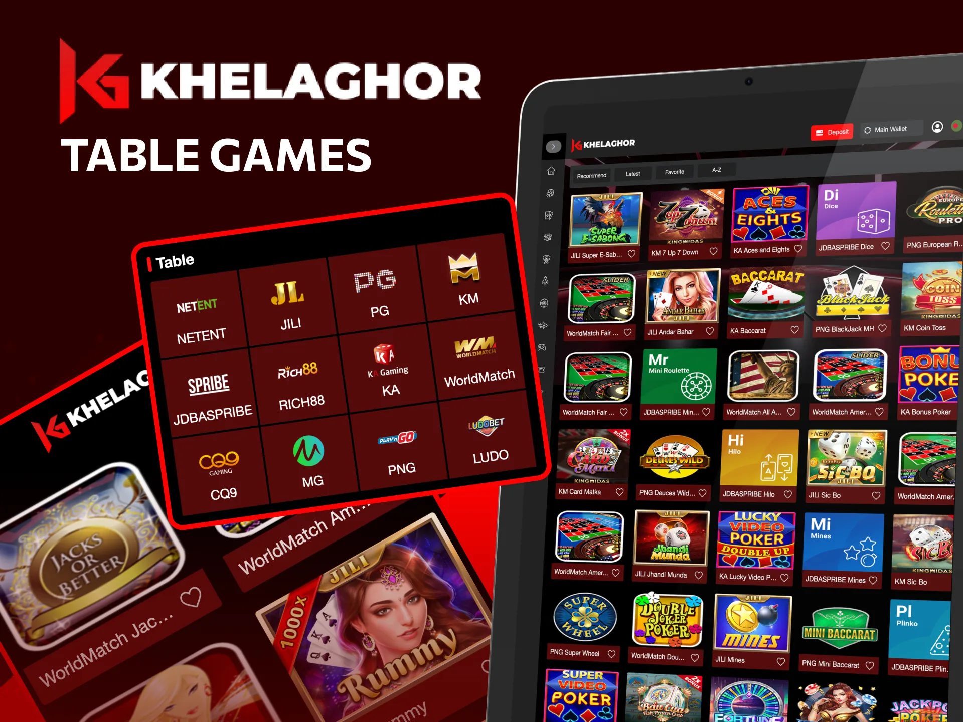 Khelaghor offers classic table games like European Roulette, Classic Blackjack, and Speed Baccarat.