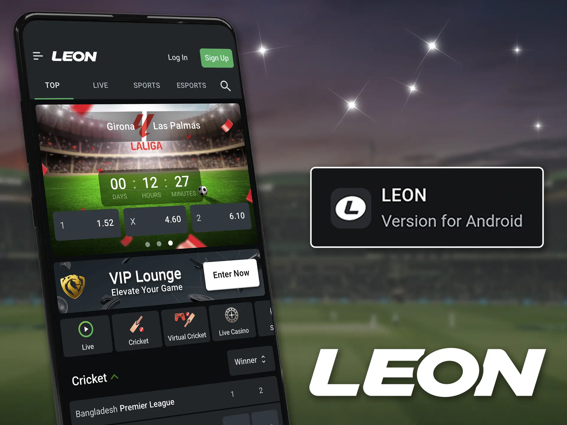 Experience the fast and unique Leon Bet app for betting and casino games.