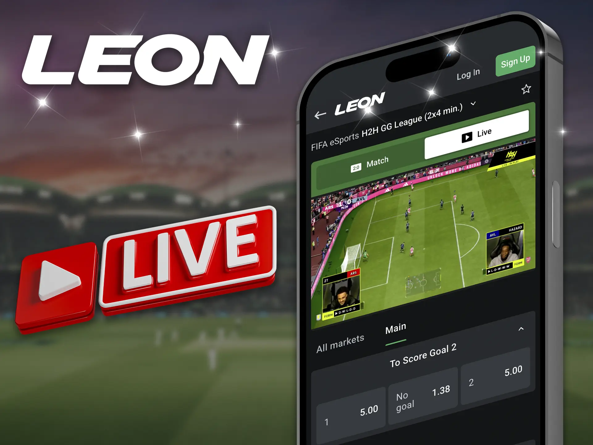 Leon Bet players can simultaneously make bets and watch a live stream of the match, thereby saving time and increasing odds.