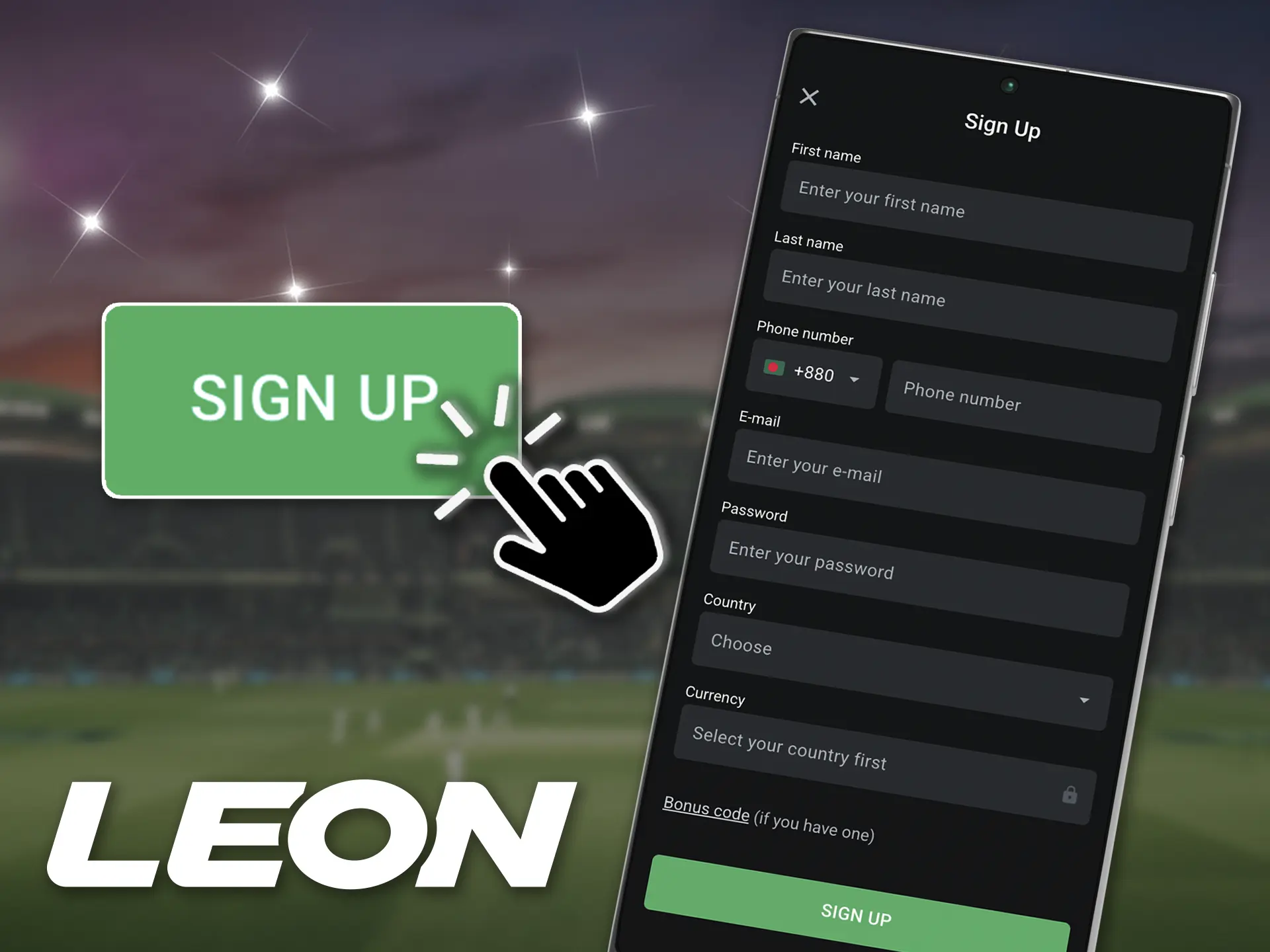 The rules of the bookmaker say that all customers need to start by creating an account in the Leon Bet App, our detailed guide will help you do that.