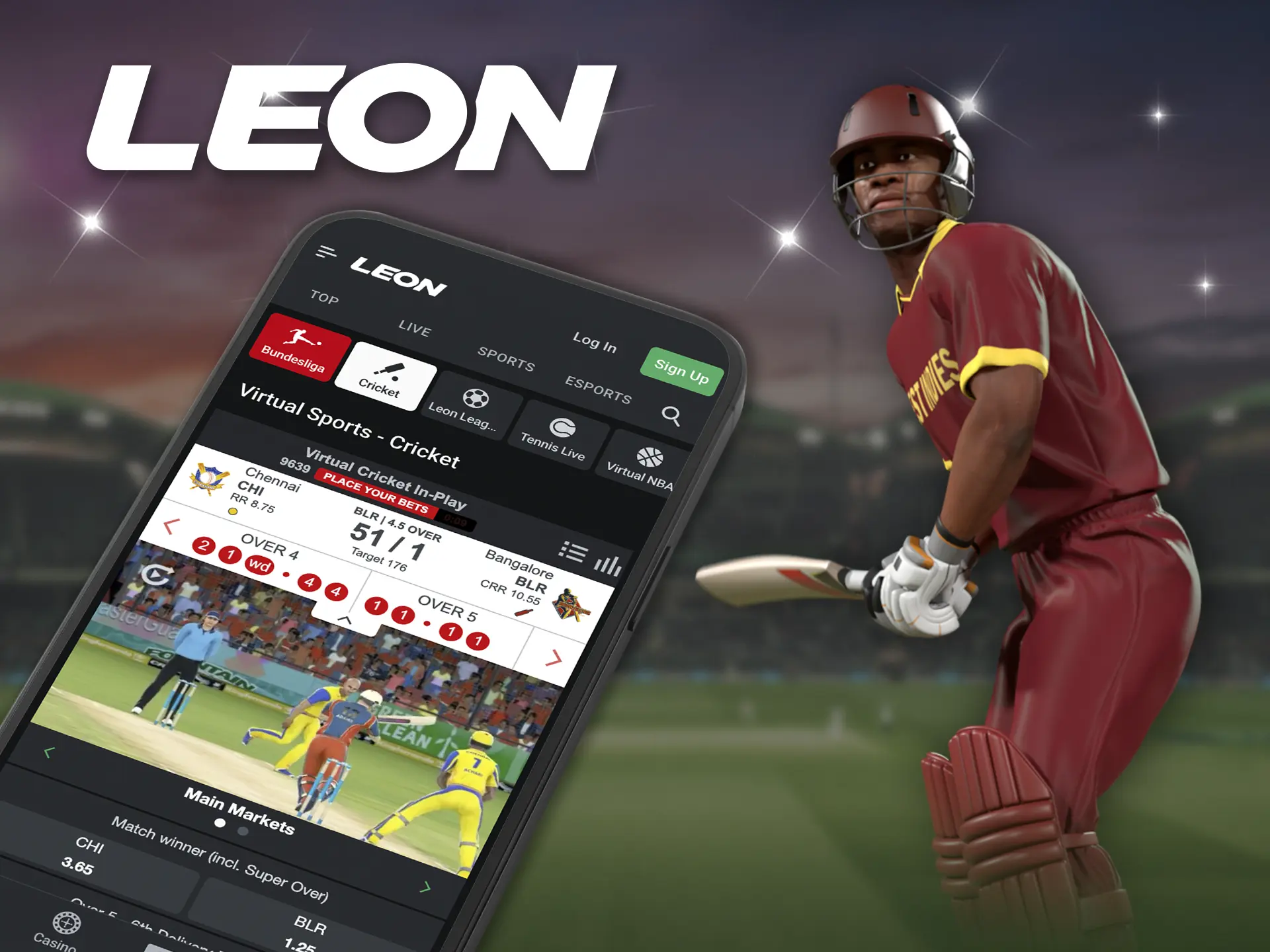 You can create fictional teams and play virtual characters and place bets in the Leon Bet App.