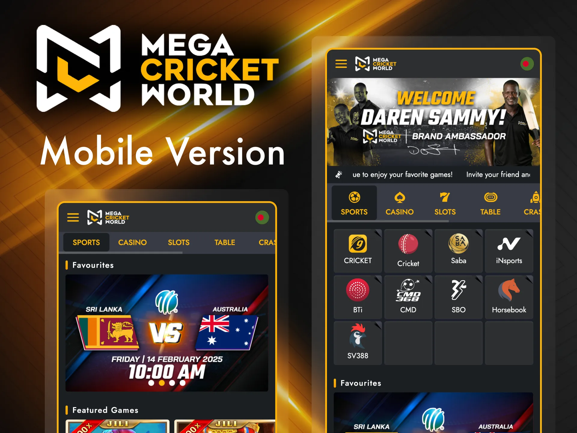 Use Mega Cricket World on any browser with mobile site.