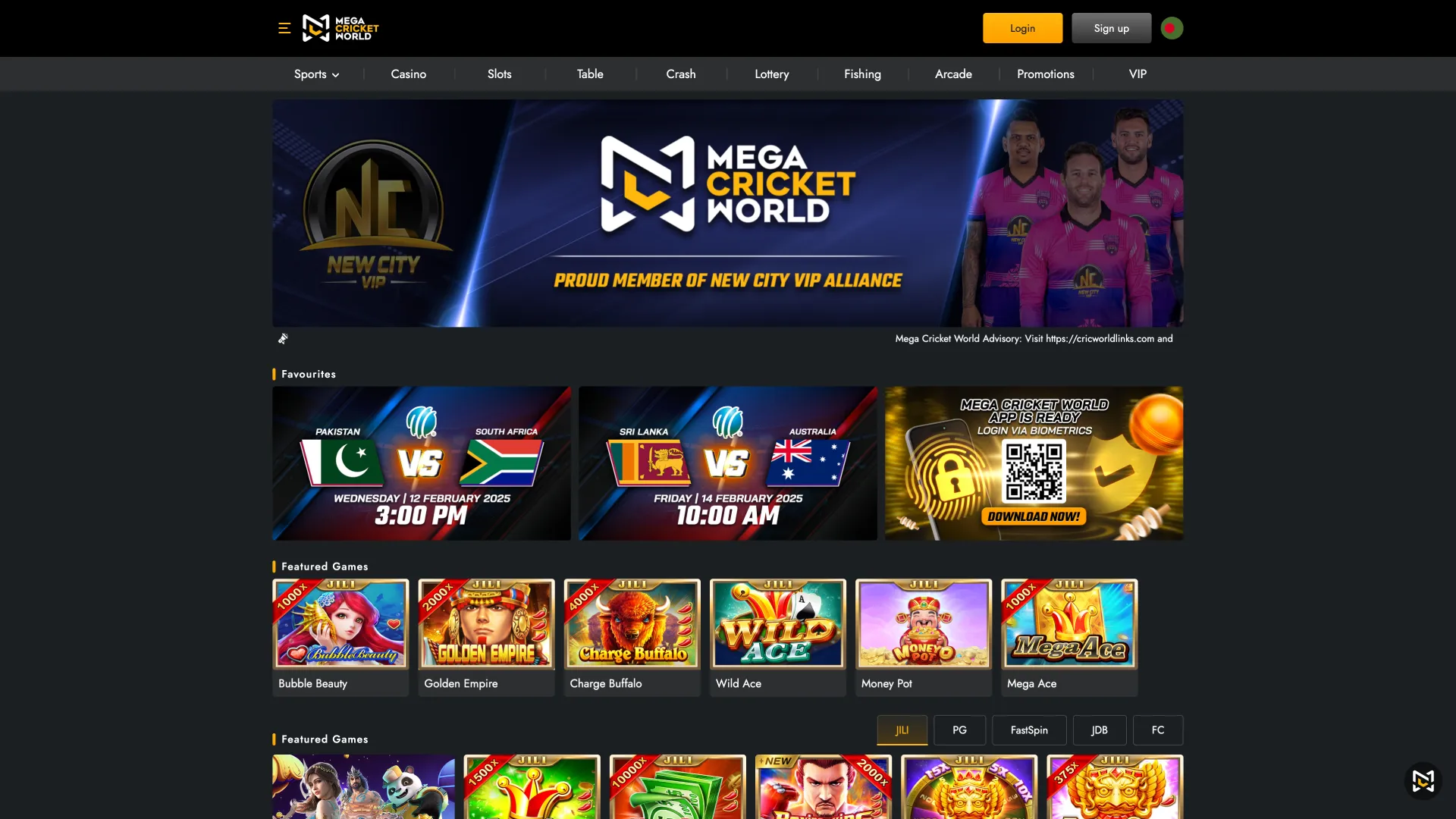 Access Mega Cricket World, go to the bookmaker's official website or open the mobile app.