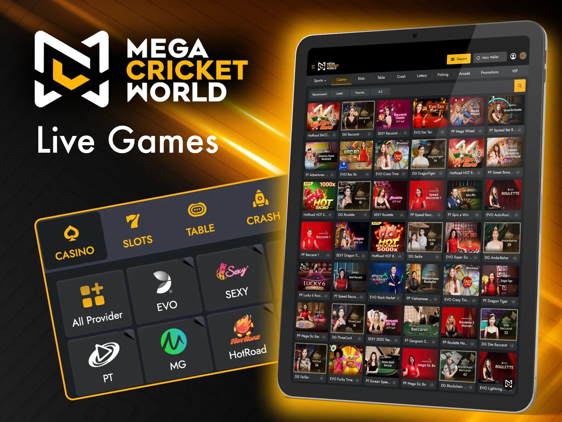 Join Live Games at Mega Cricket World, watch rounds live and place your bets.