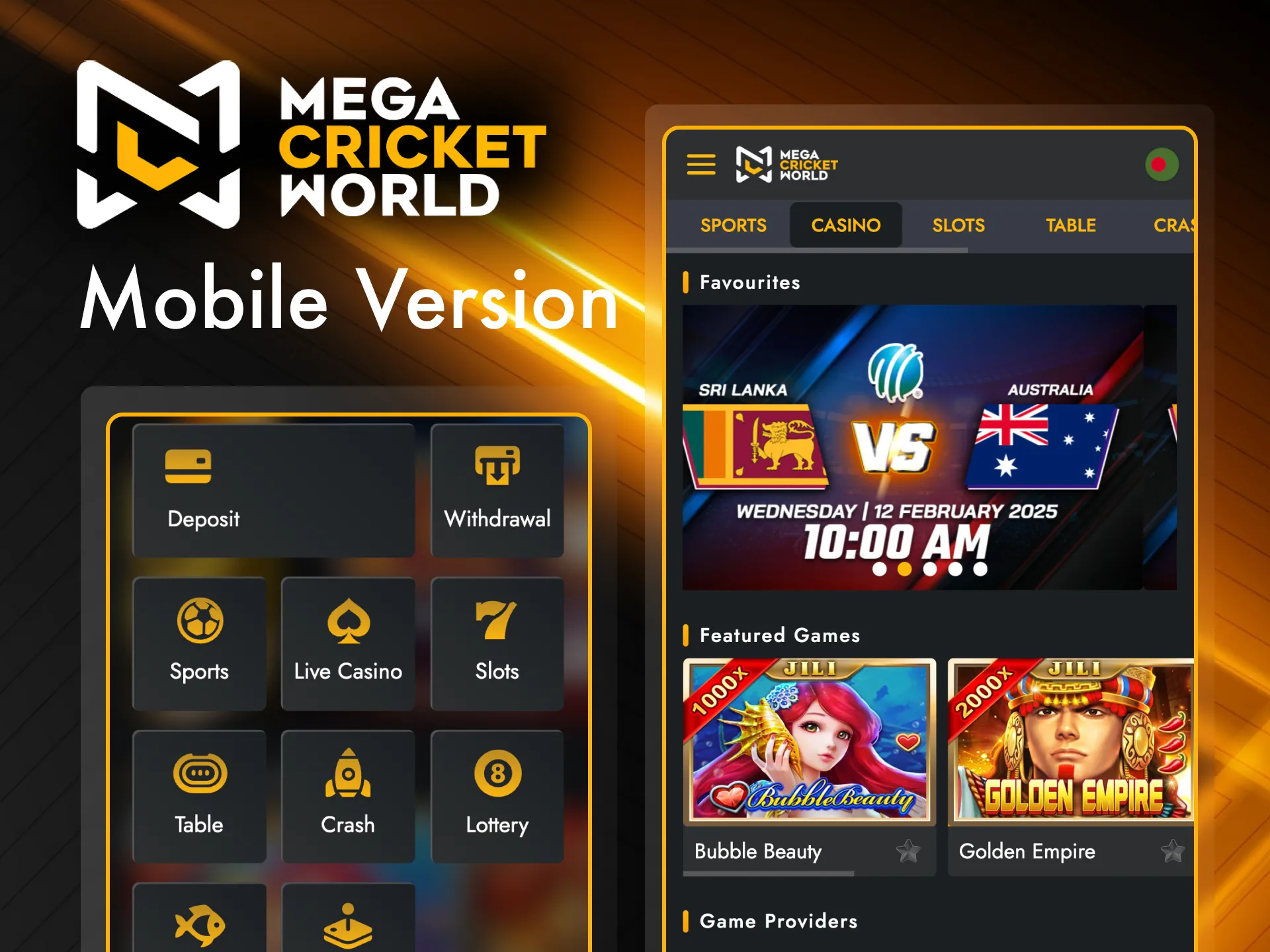 Mega Cricket World Mobile: Place bets, play games, and more with a responsive, user-friendly interface.