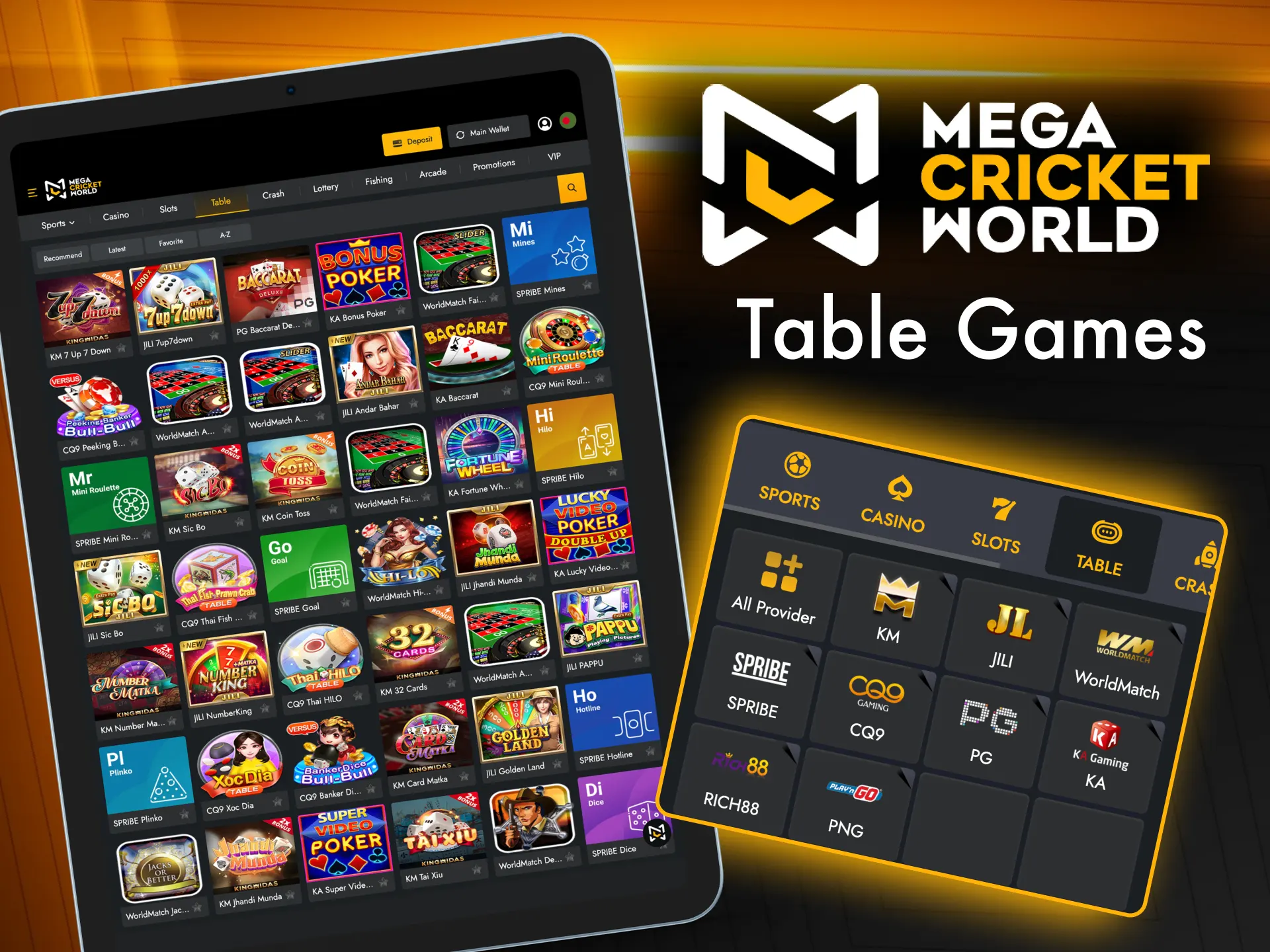 Dive into table games at Mega Cricket World.