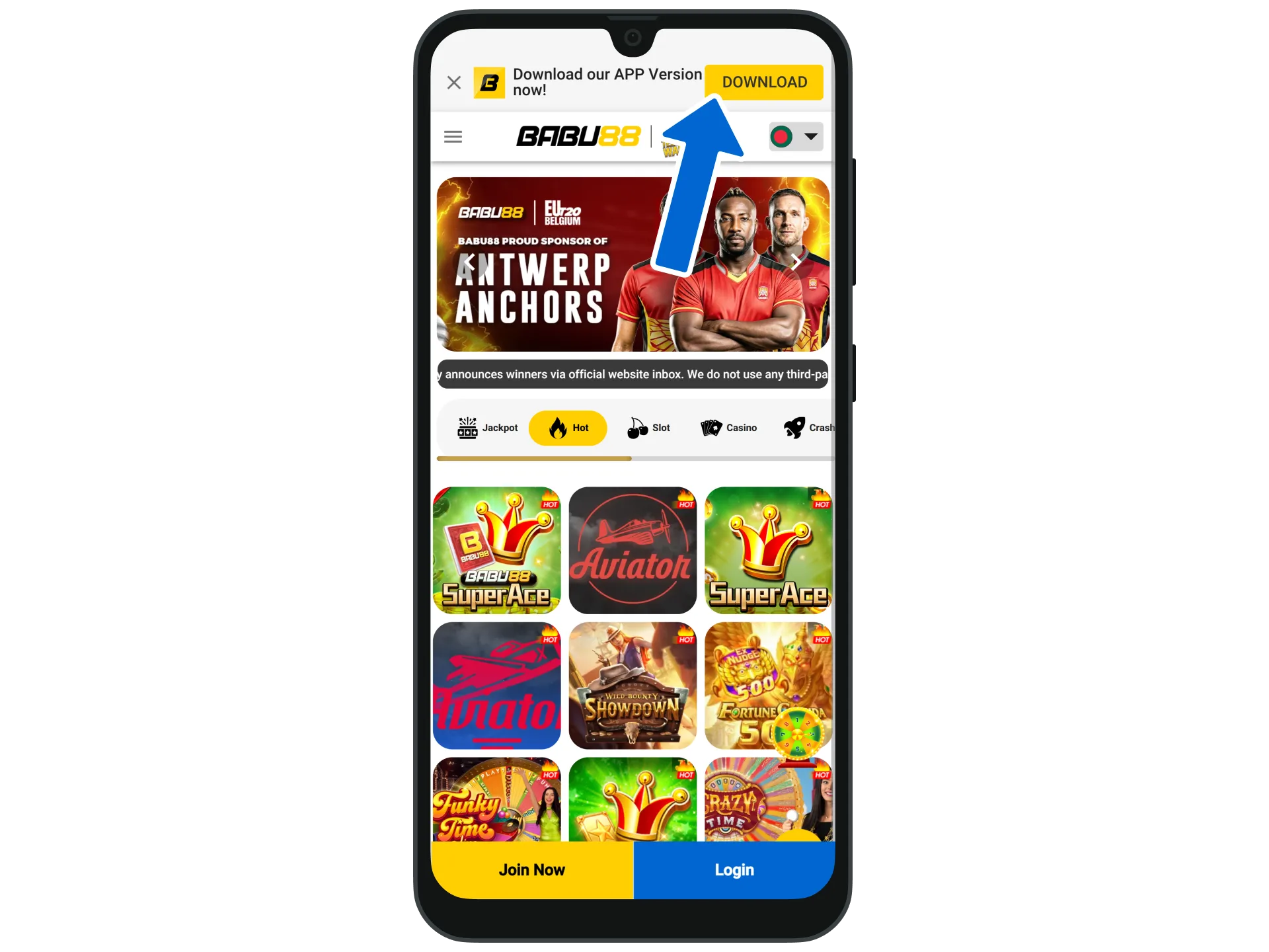 Open the Babu88 website and click Download to get the app.