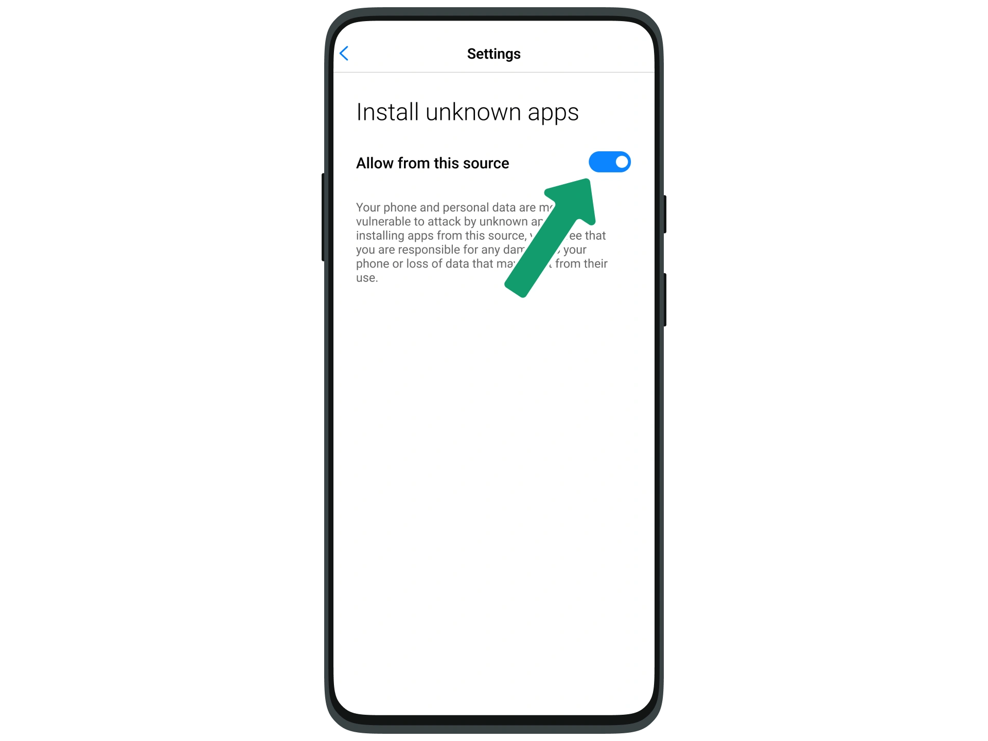 Open the Settings app on your phone and grant permission to download the Baji app.