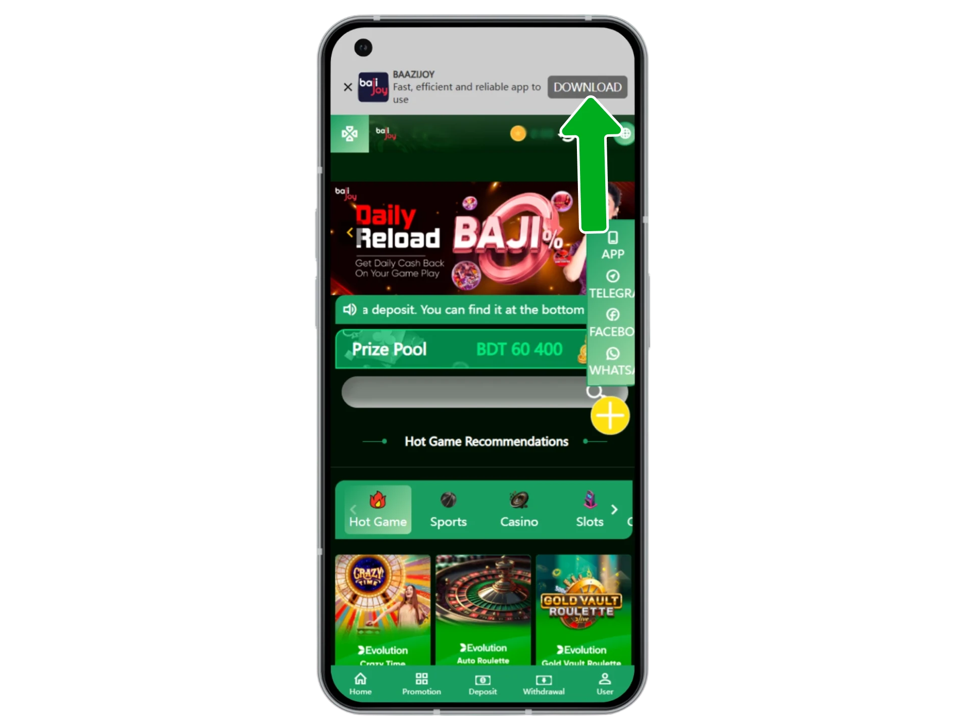 Find the download button on the Bajijoy platform.