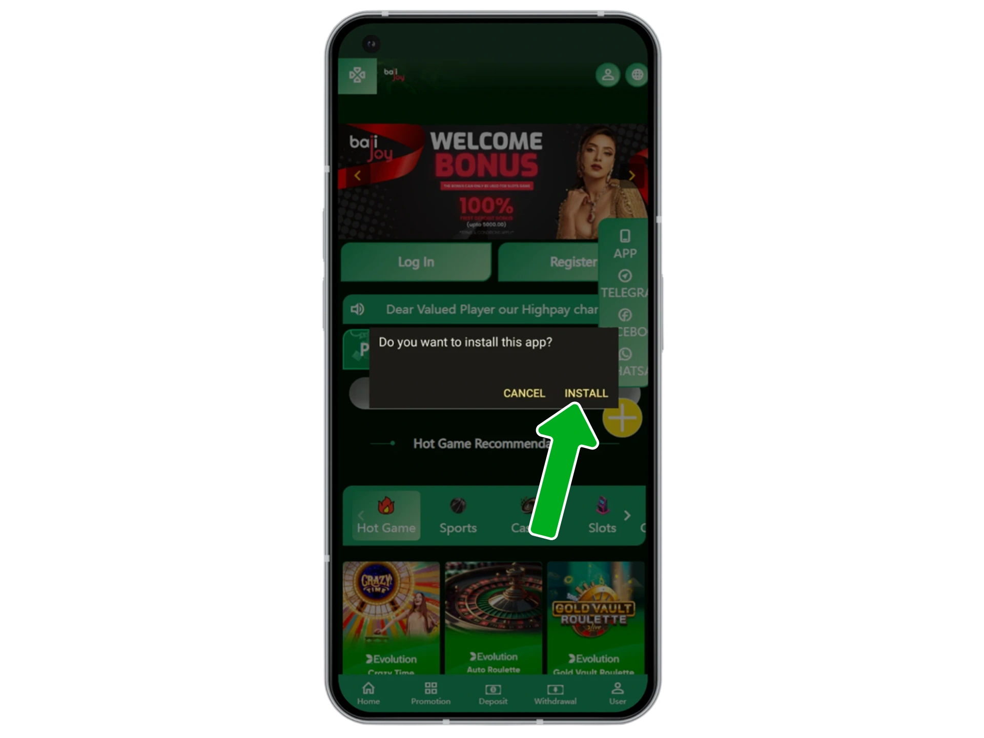 Install the official Bajijoy app and enjoy betting.
