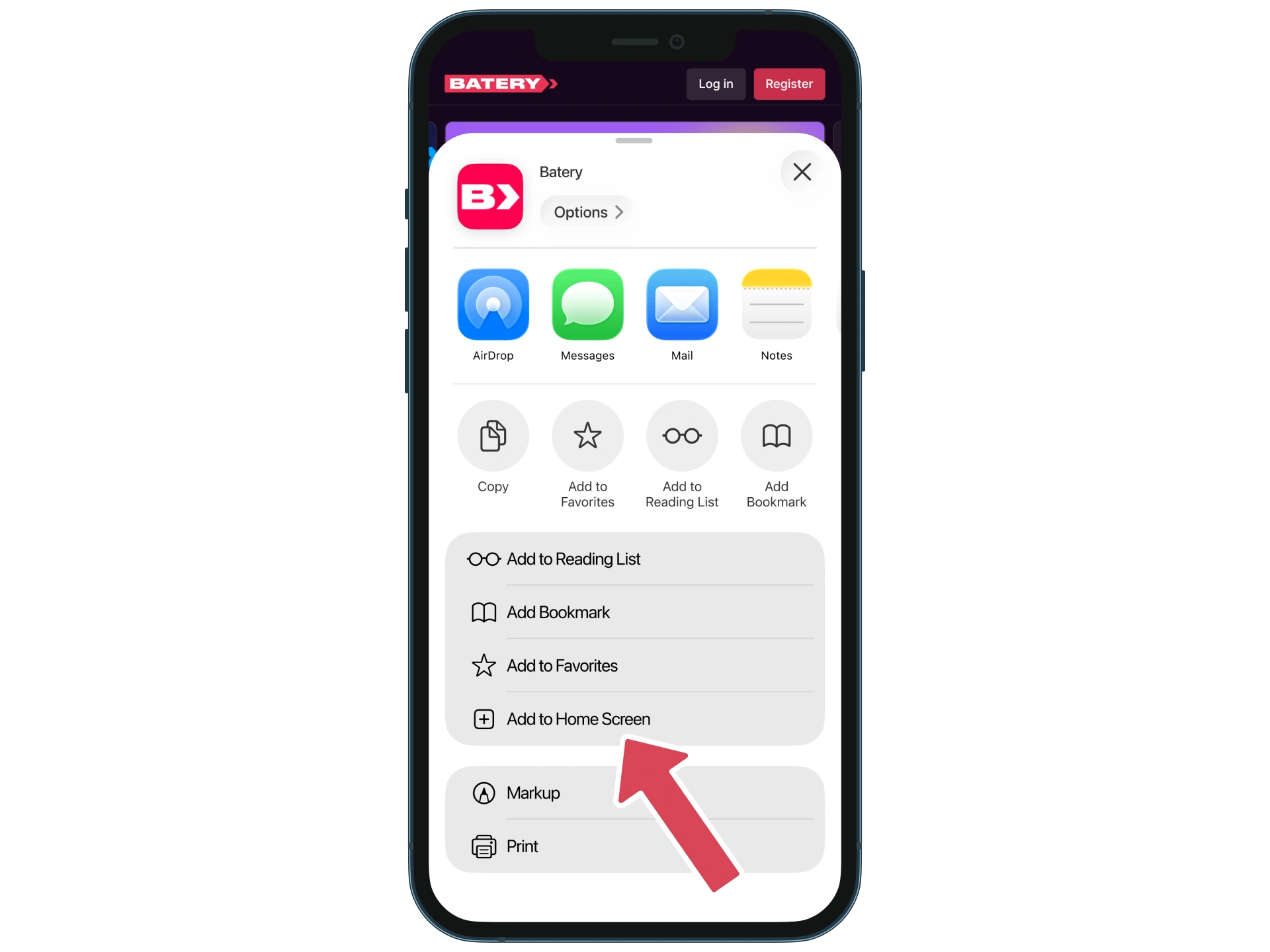 Add a Batery shortcut to your home screen.
