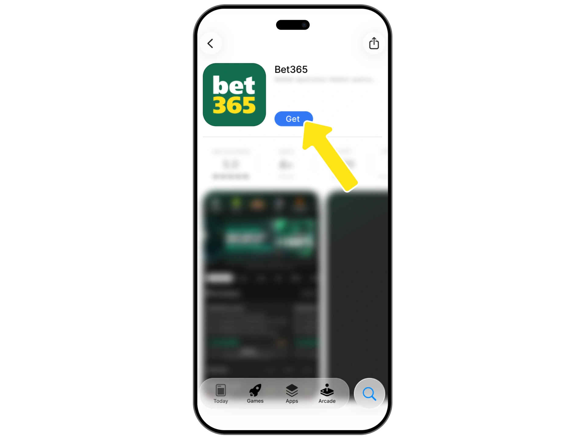 Click Get and wait for installation to complete, then open the Bet365 app.