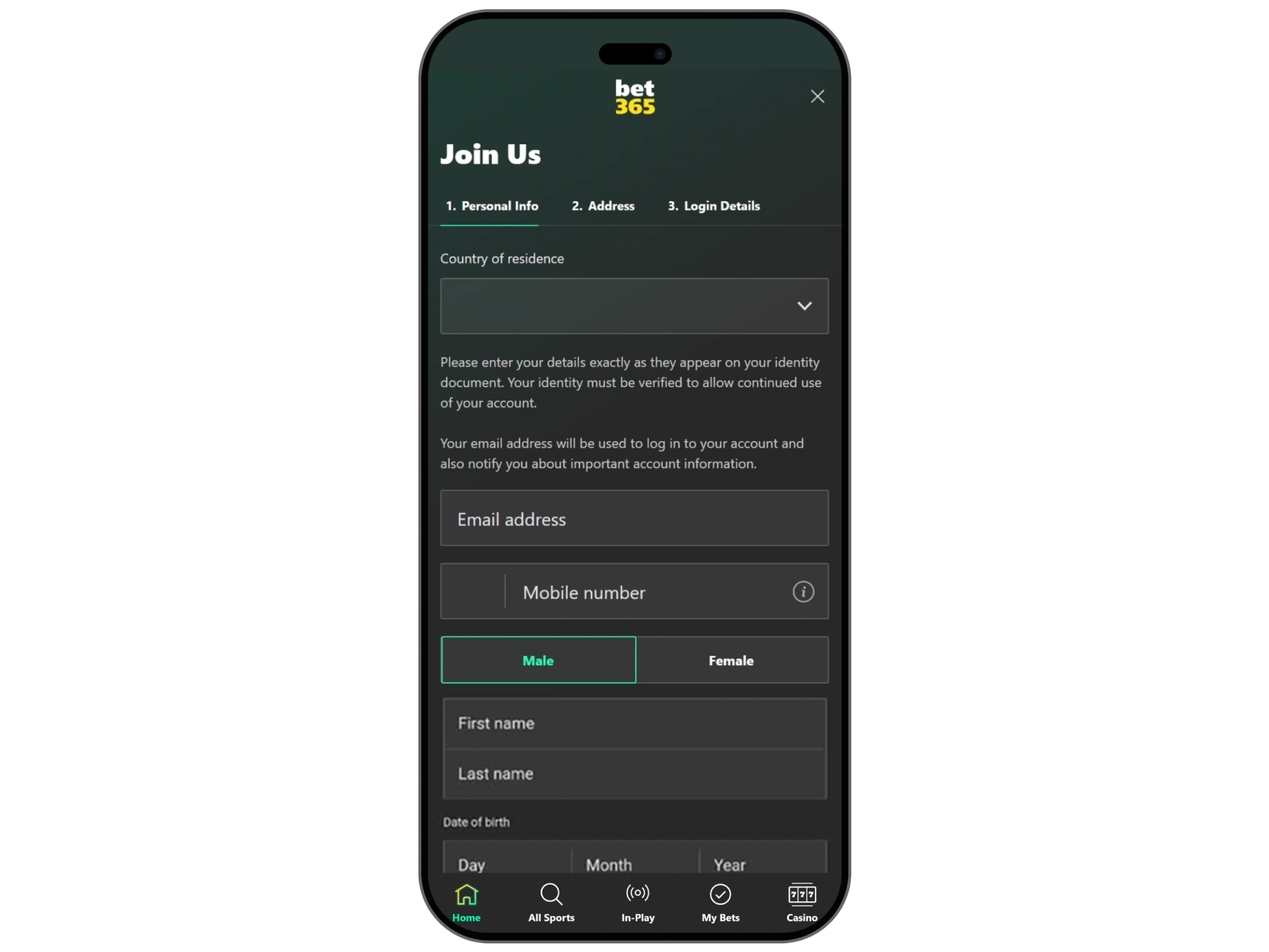 Sign up and access your newly created Bet365 account before installing the app.