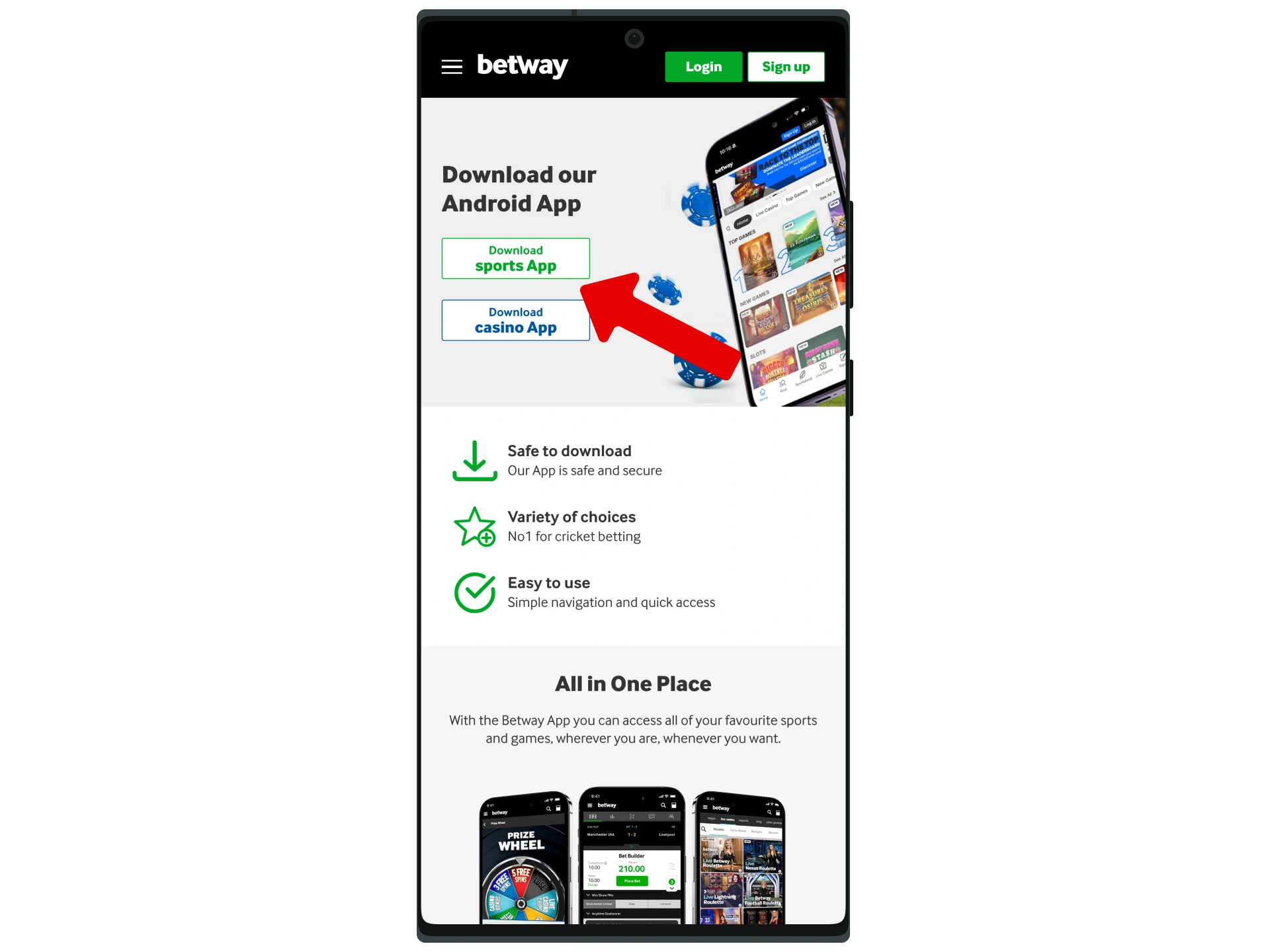 Download the Betway installation package for Android.