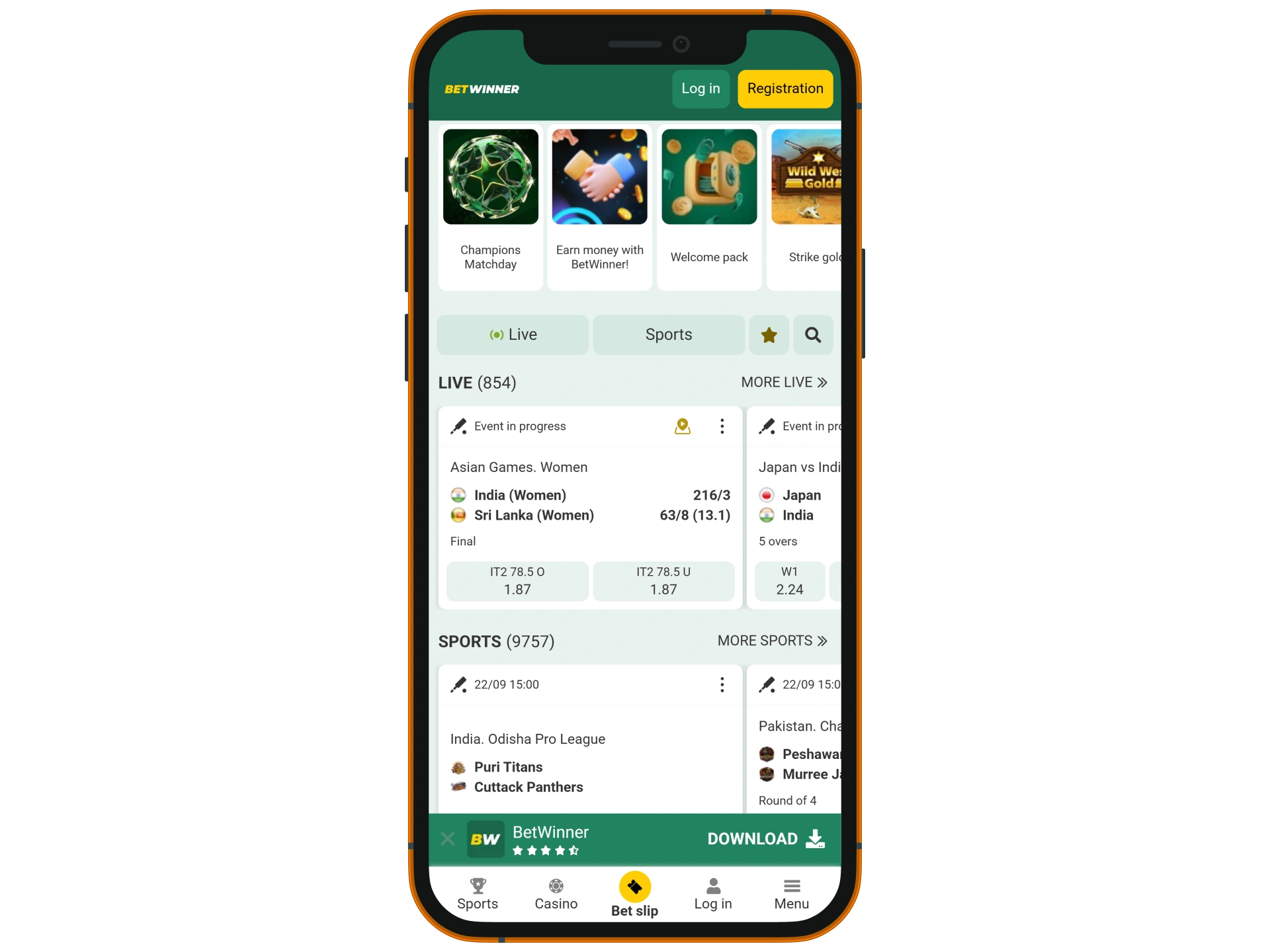Search for the BetWinner website and open it.